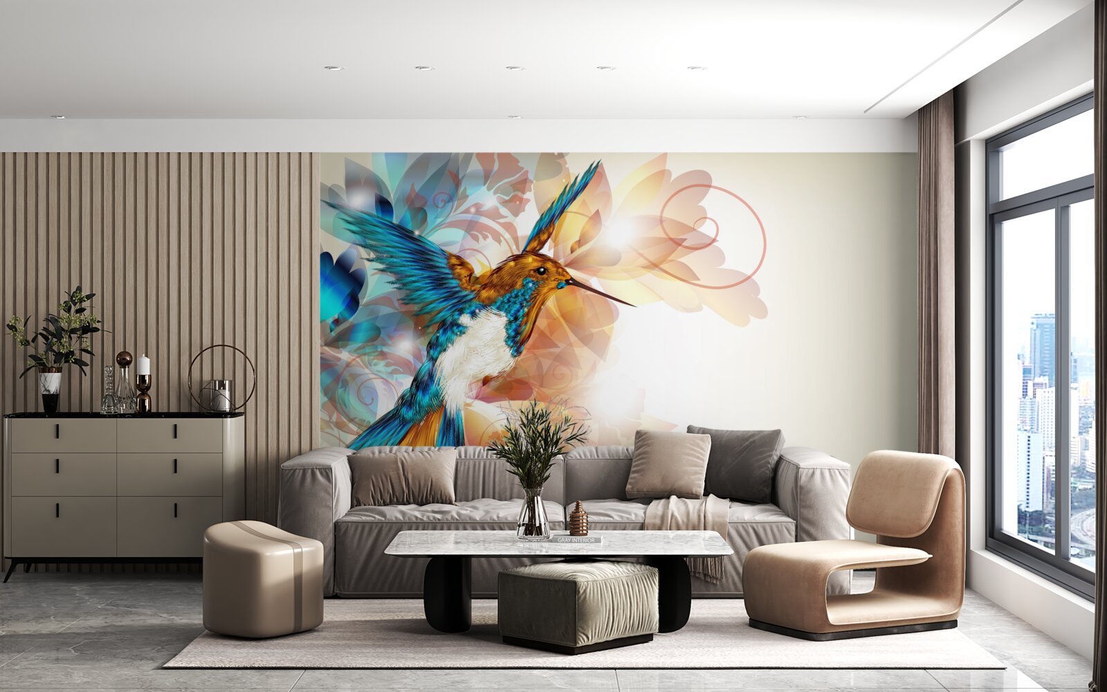 Fotobehang immateriële blauwe kolibrie