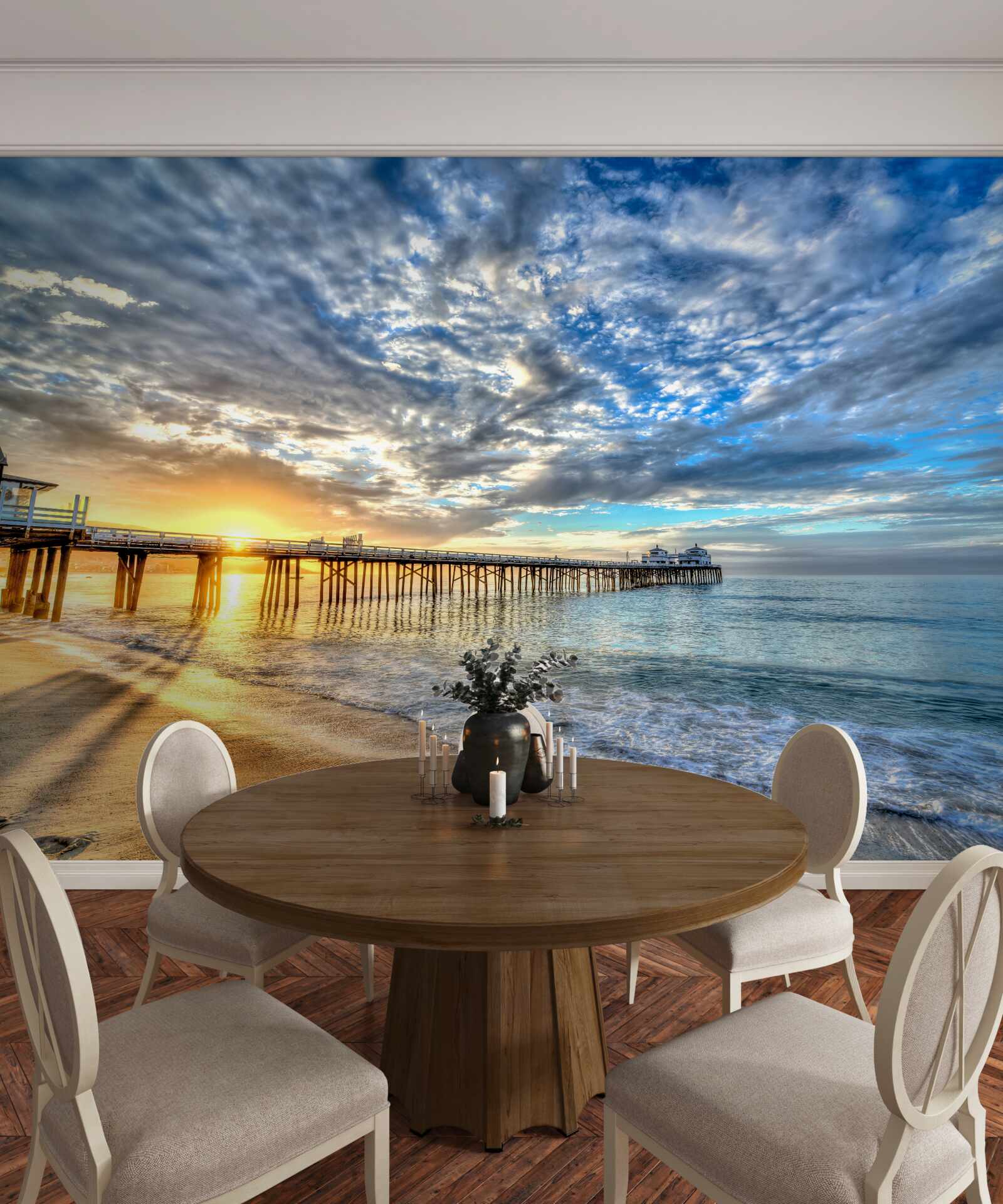 Fotobehang visserspier bij zonsopgang