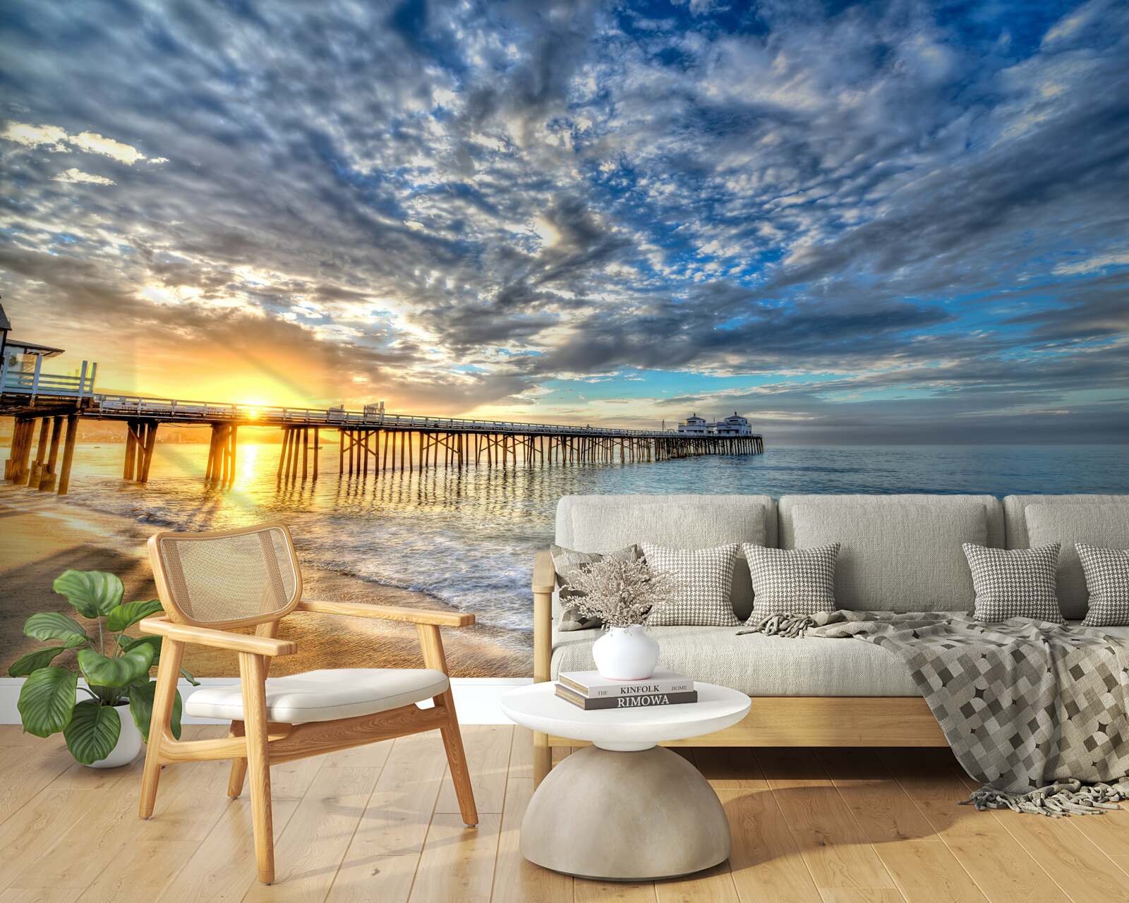 Fotobehang visserspier bij zonsopgang