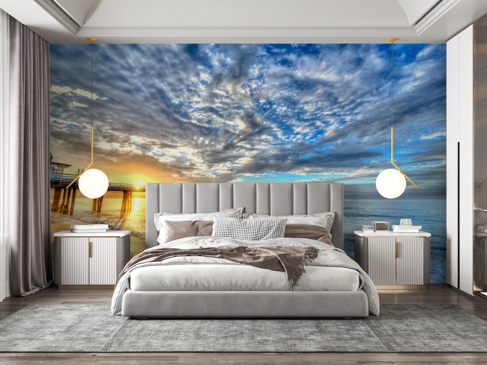 Fotobehang visserspier bij zonsopgang