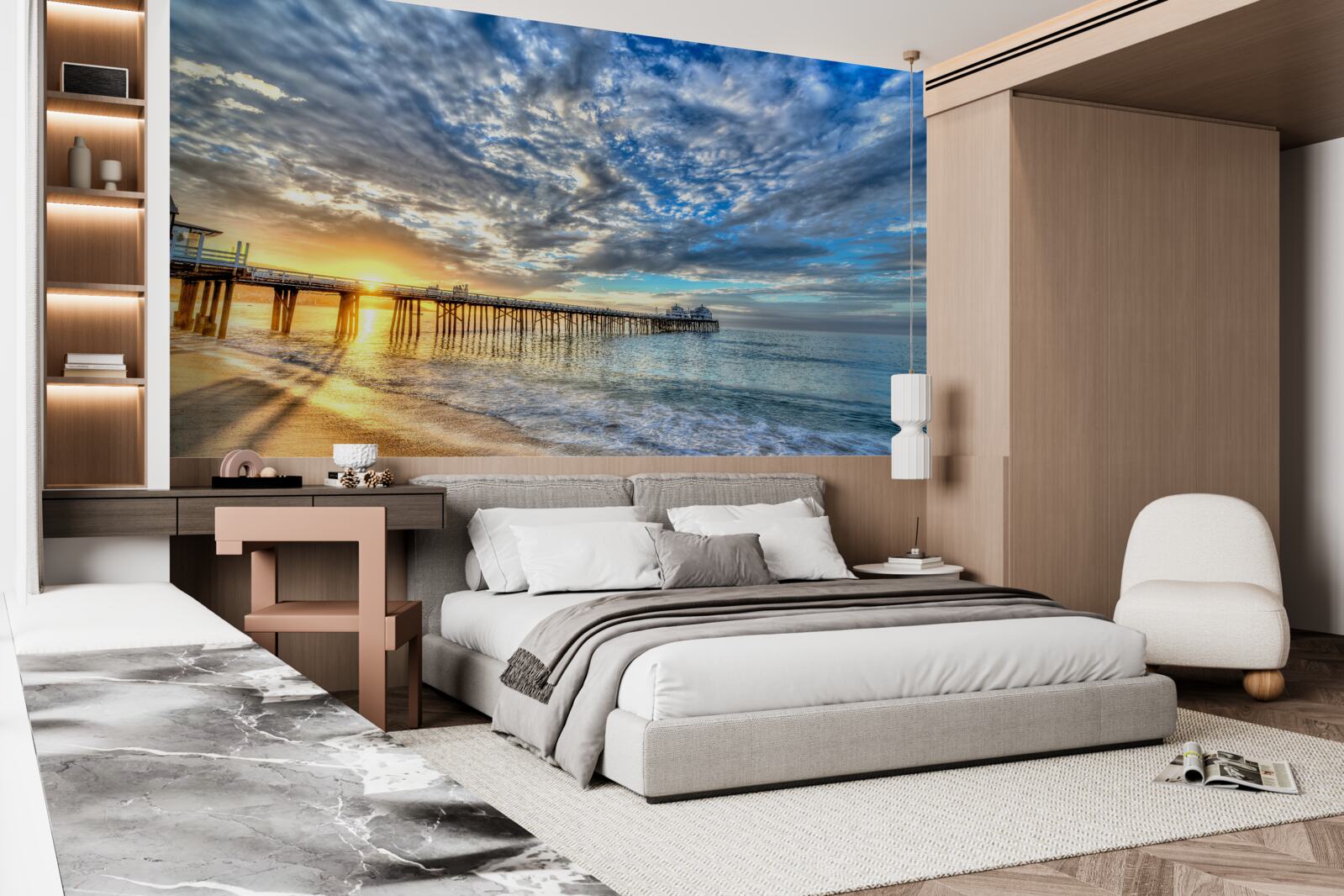 Fotobehang visserspier bij zonsopgang