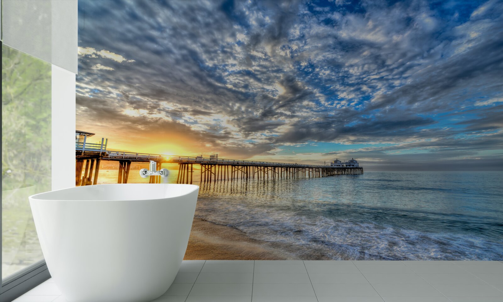 Fotobehang visserspier bij zonsopgang