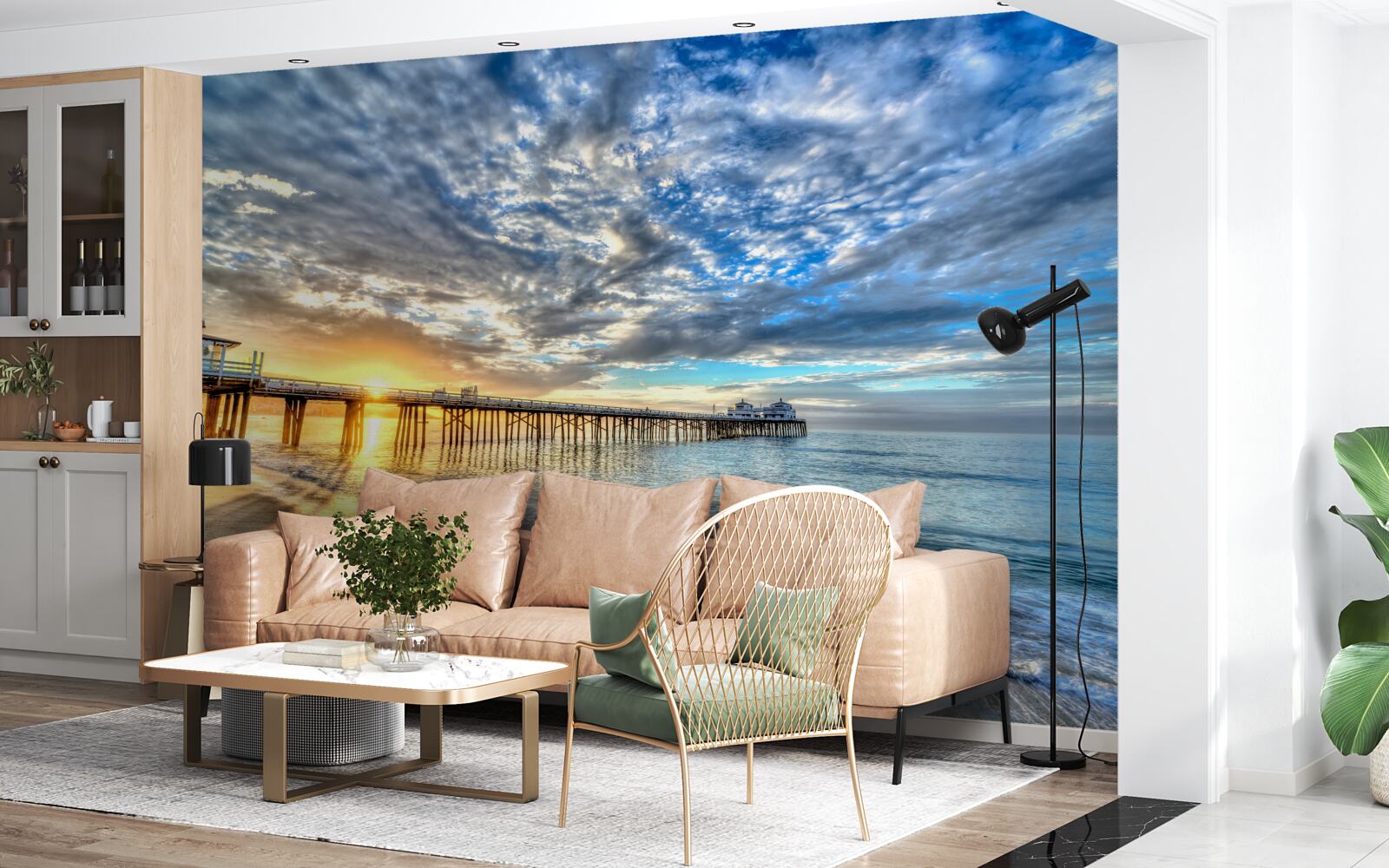 Fotobehang visserspier bij zonsopgang