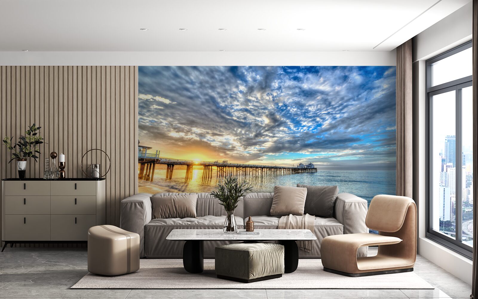 Fotobehang visserspier bij zonsopgang