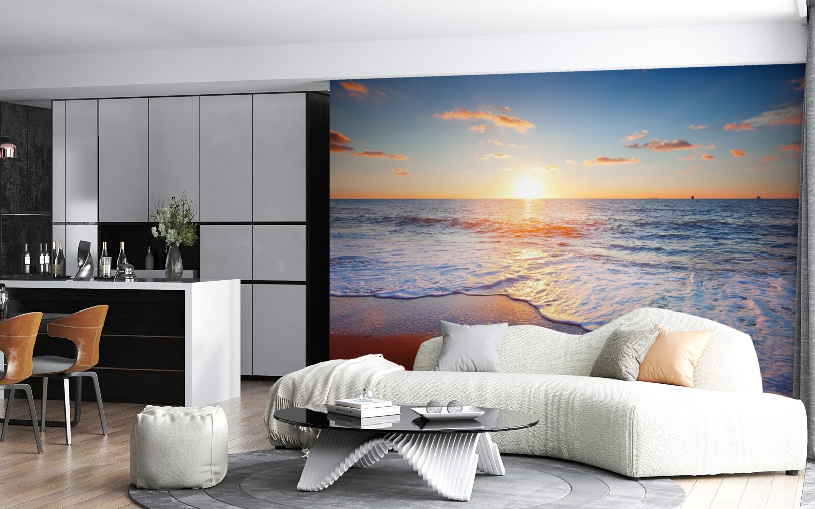 Fotobehang zonsondergang verdwijnt in de golven