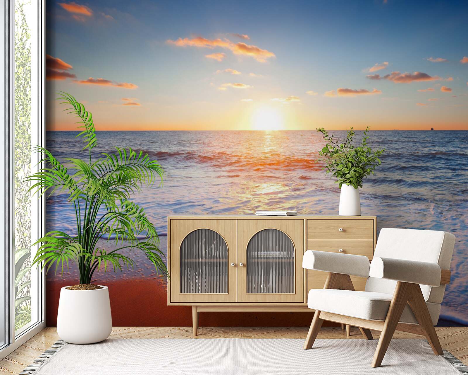 Fotobehang zonsondergang verdwijnt in de golven