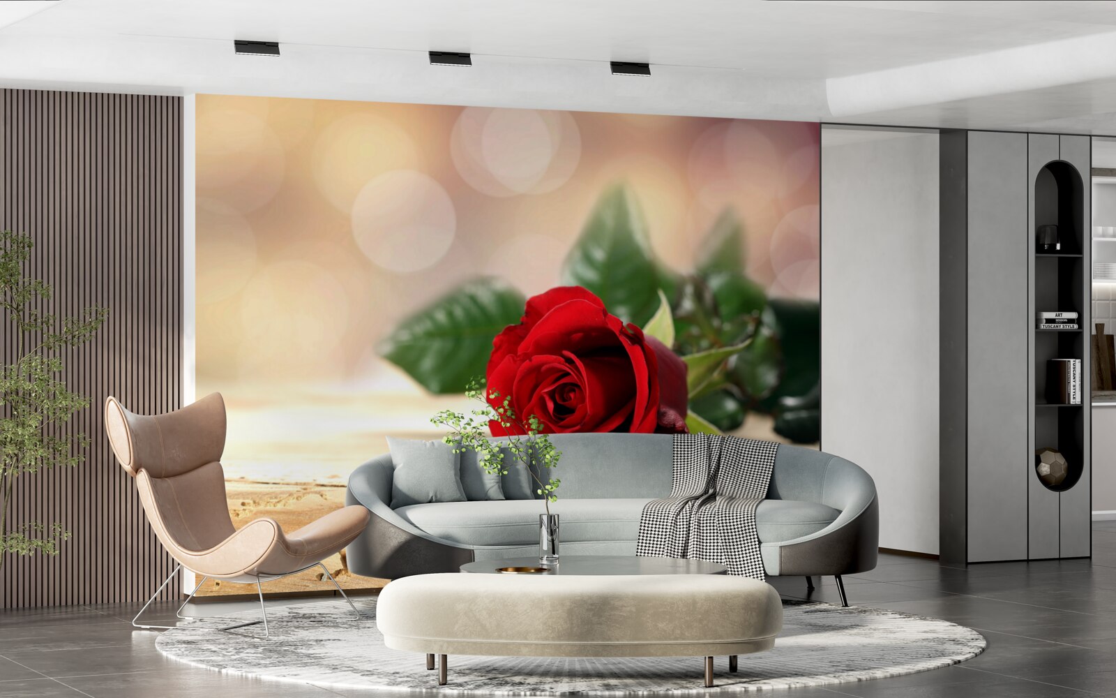 Fotobehang enkele roos van delicate scharlaken schaduw