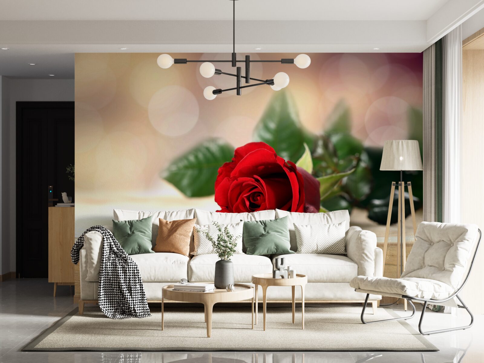 Fotobehang enkele roos van delicate scharlaken schaduw