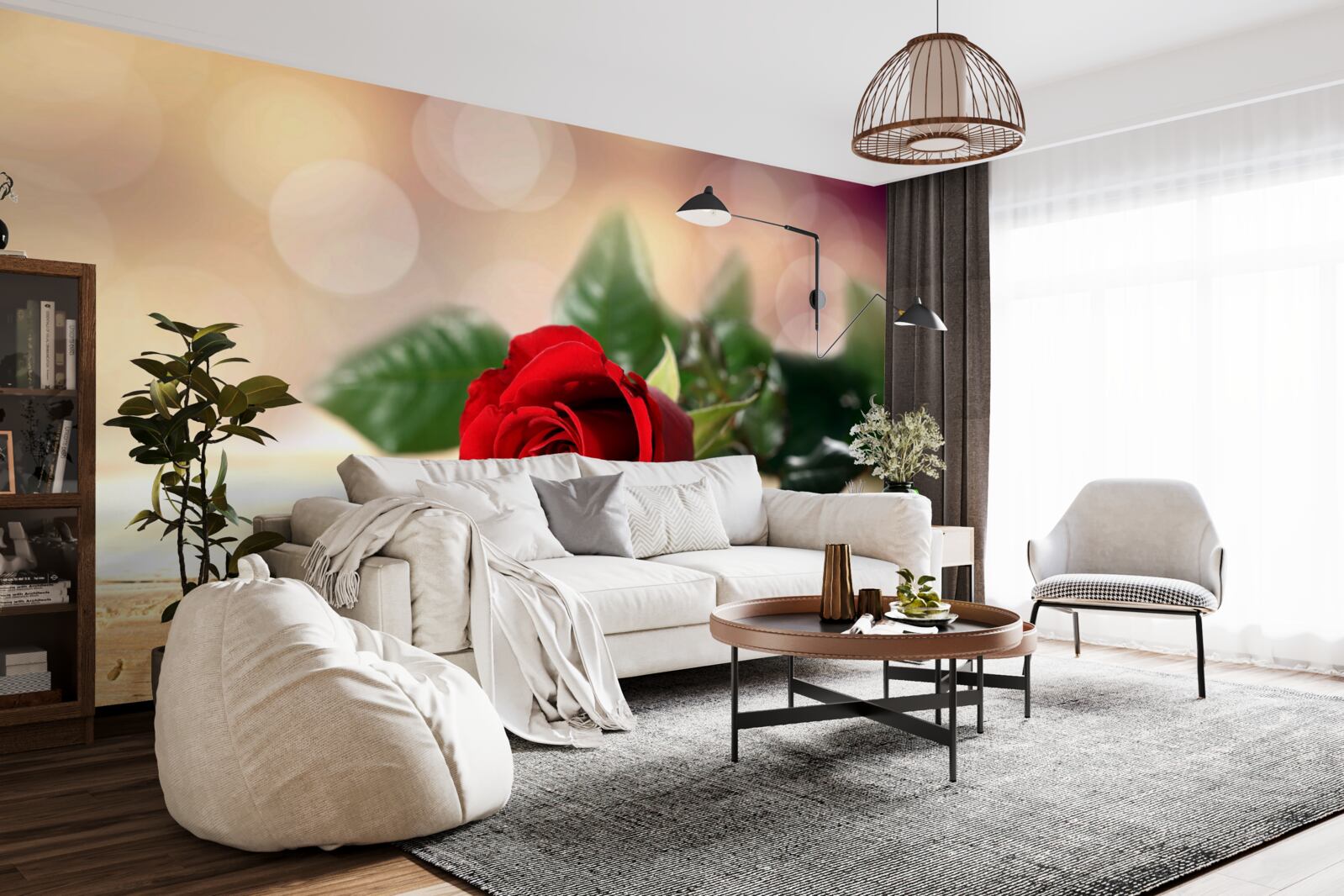 Fotobehang enkele roos van delicate scharlaken schaduw