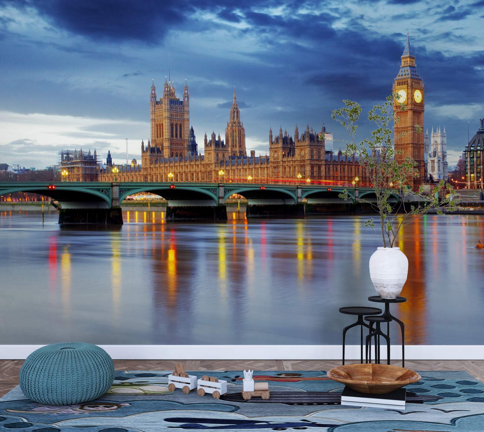 Fotobehang weerspiegeling van het Britse parlement in het water van de rivier