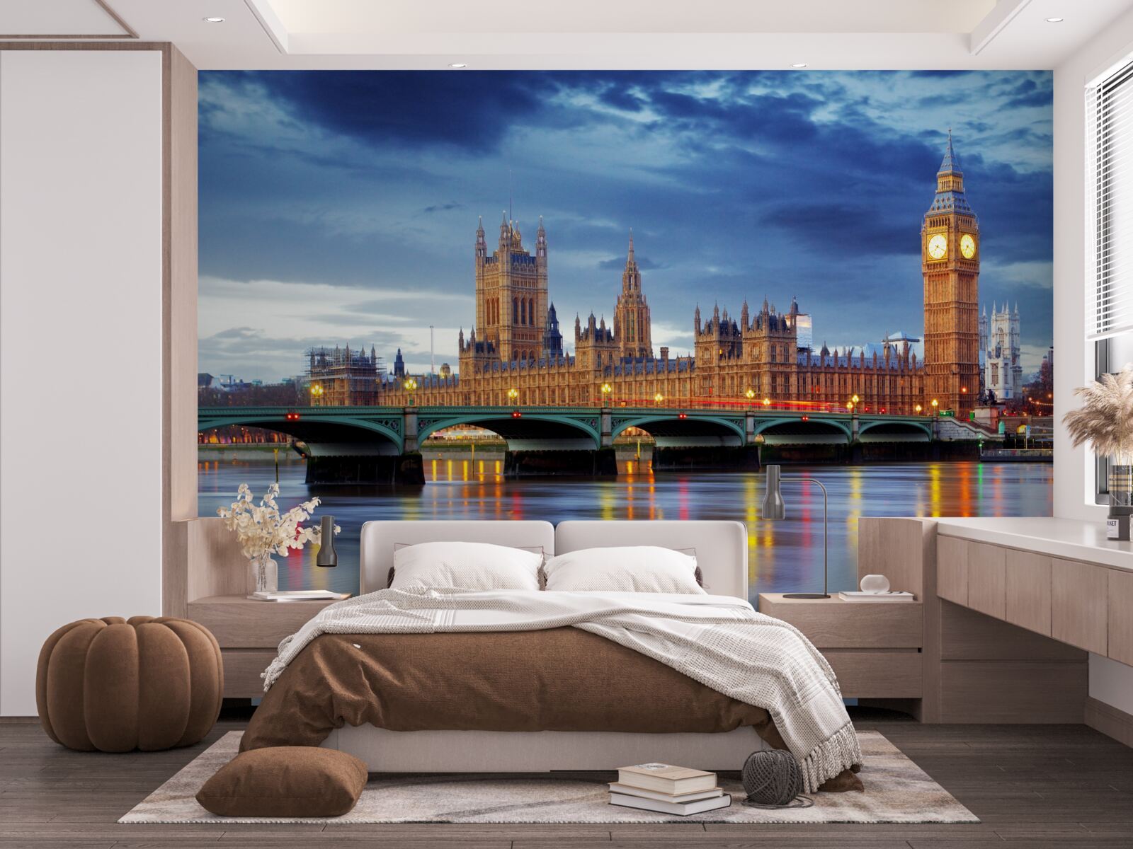 Fotobehang weerspiegeling van het Britse parlement in het water van de rivier