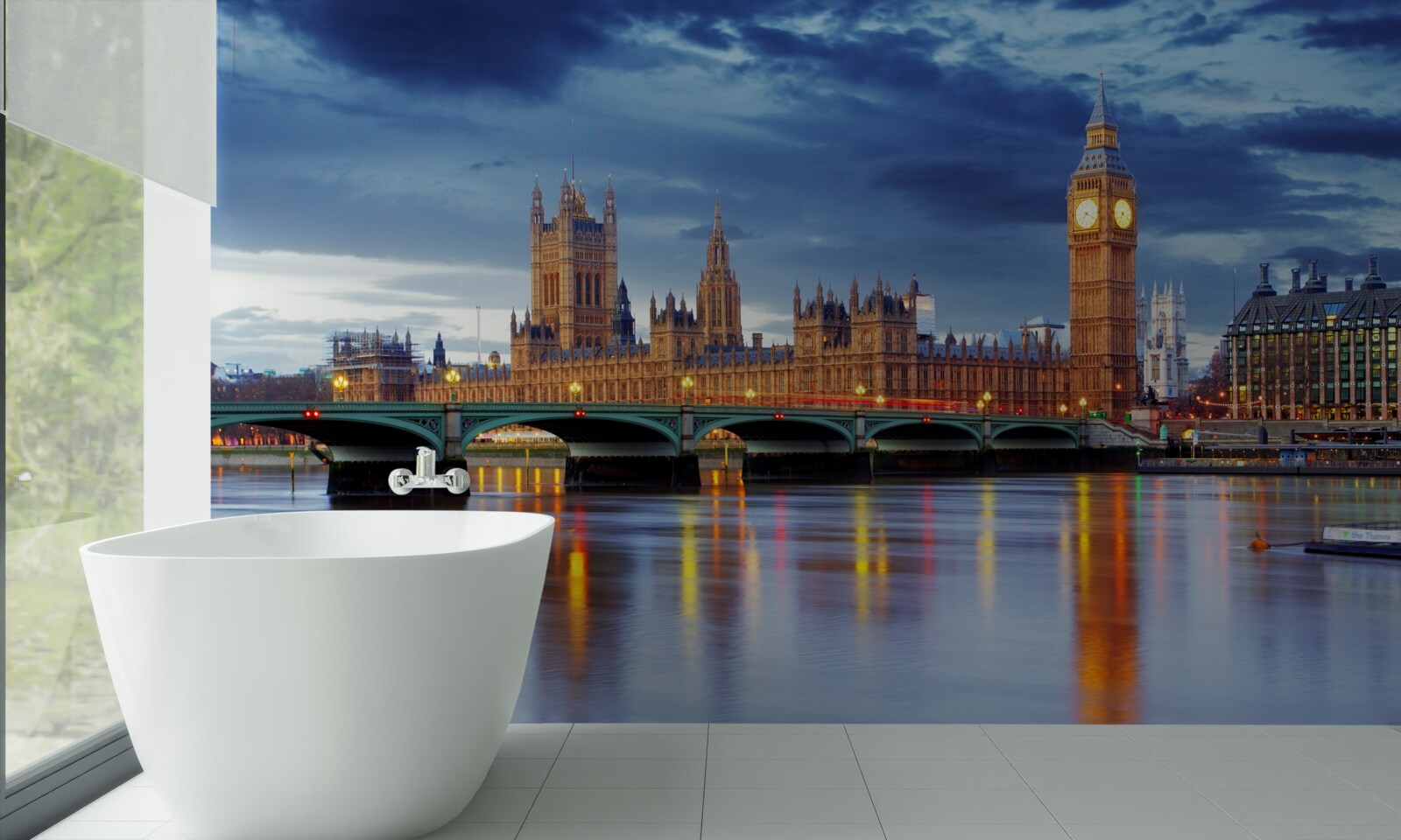 Fotobehang weerspiegeling van het Britse parlement in het water van de rivier