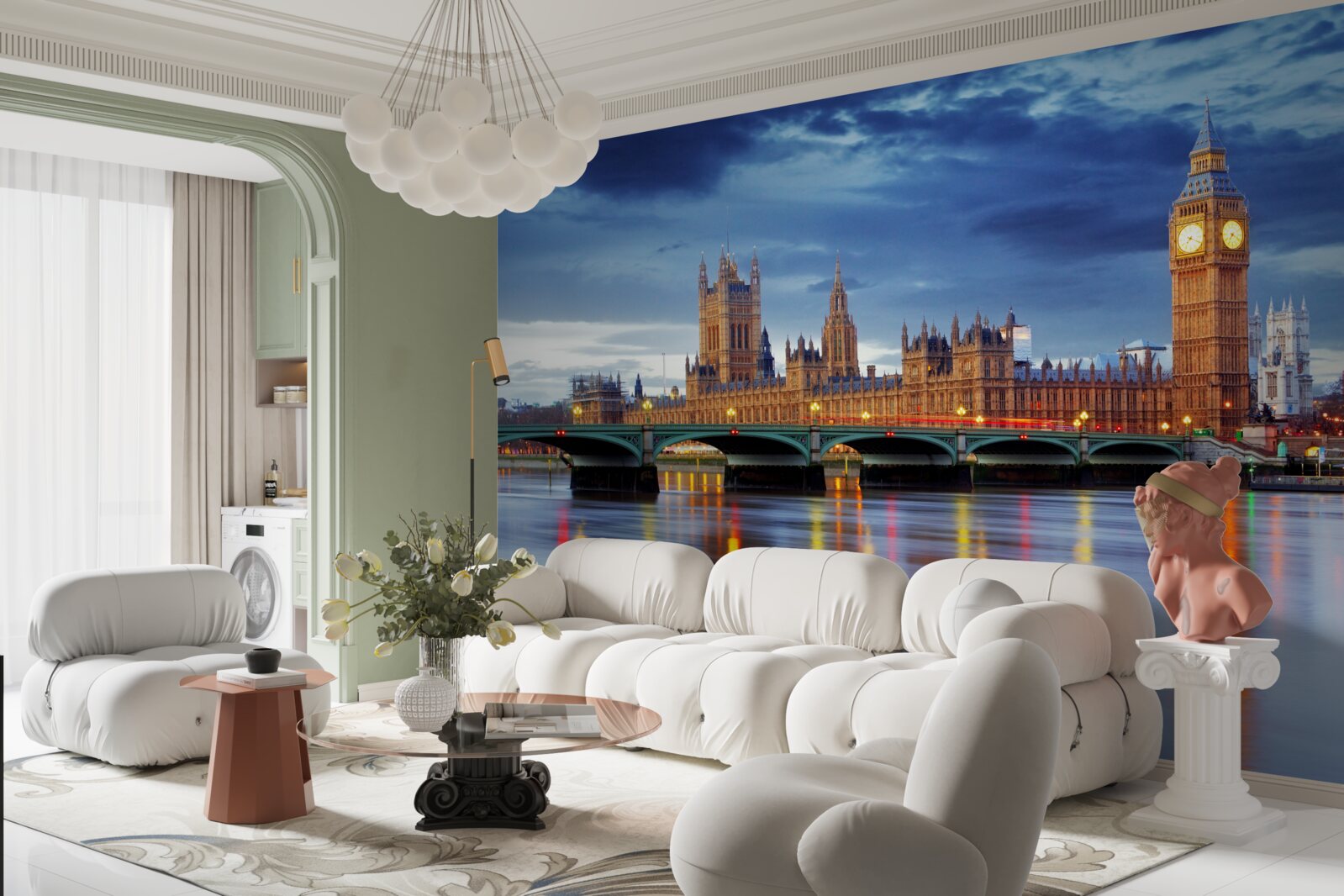 Fotobehang weerspiegeling van het Britse parlement in het water van de rivier