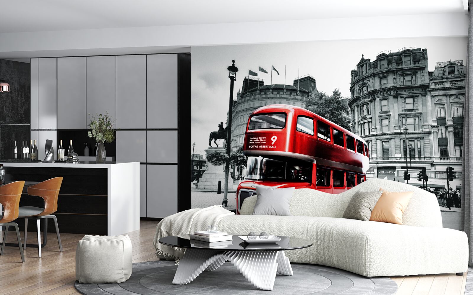 Fotobehang een bus uit londen in een stadsstraat