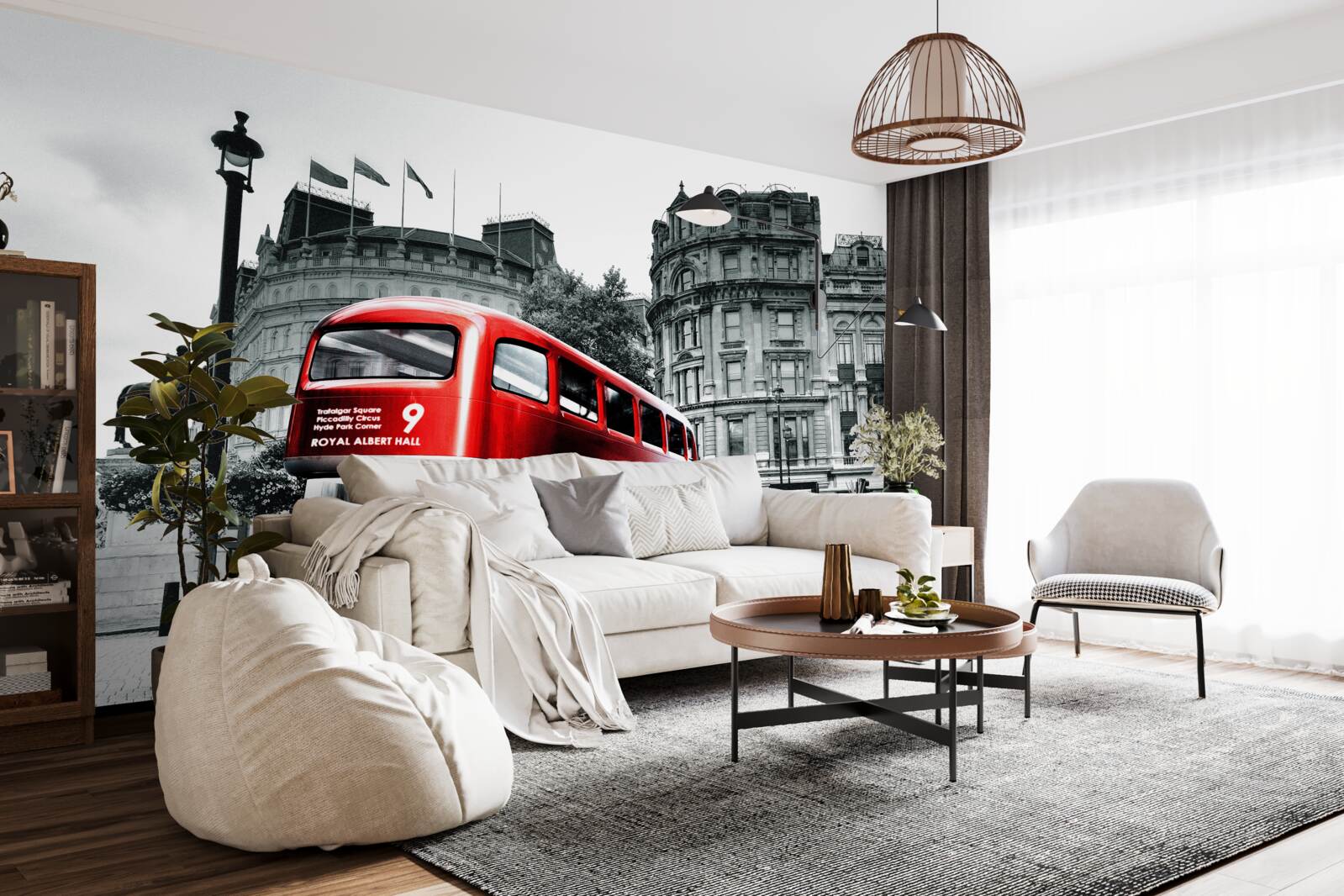 Fotobehang een bus uit londen in een stadsstraat