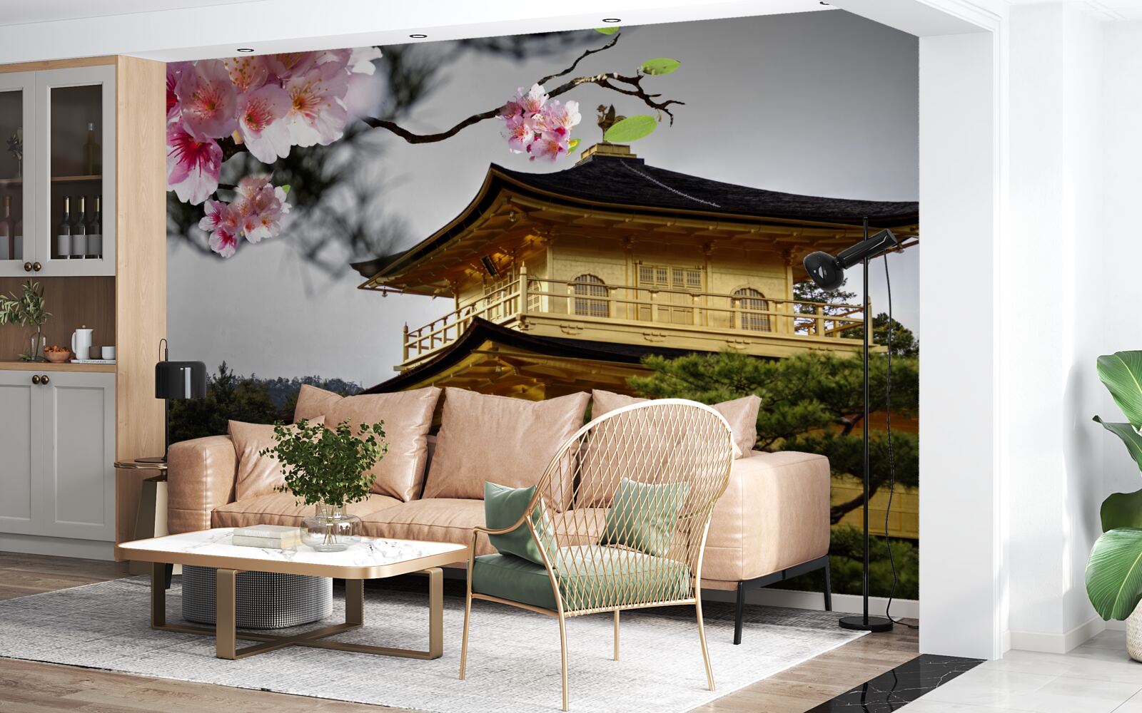 Fotobehang sakura en boeddhistisch klooster