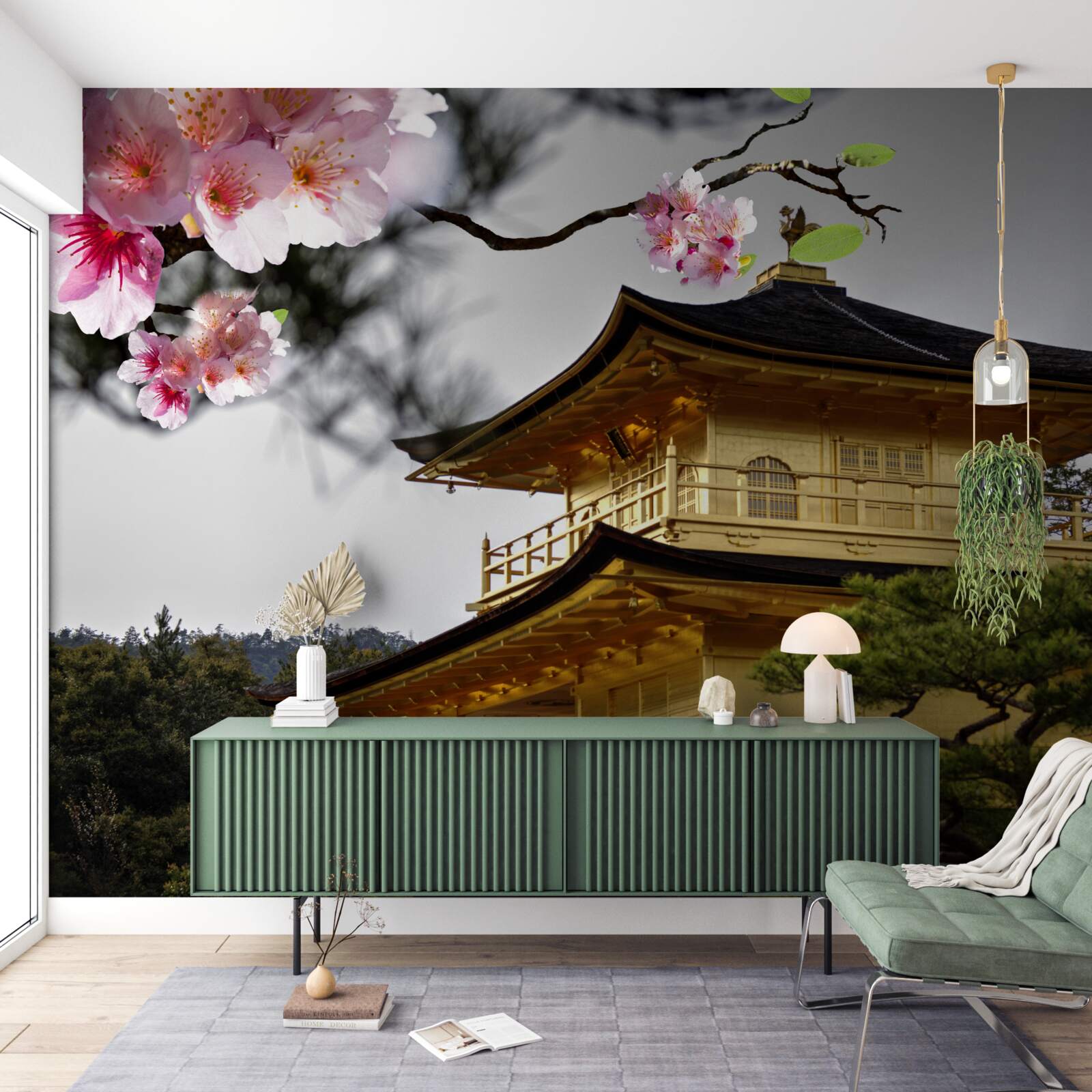 Fotobehang sakura en boeddhistisch klooster