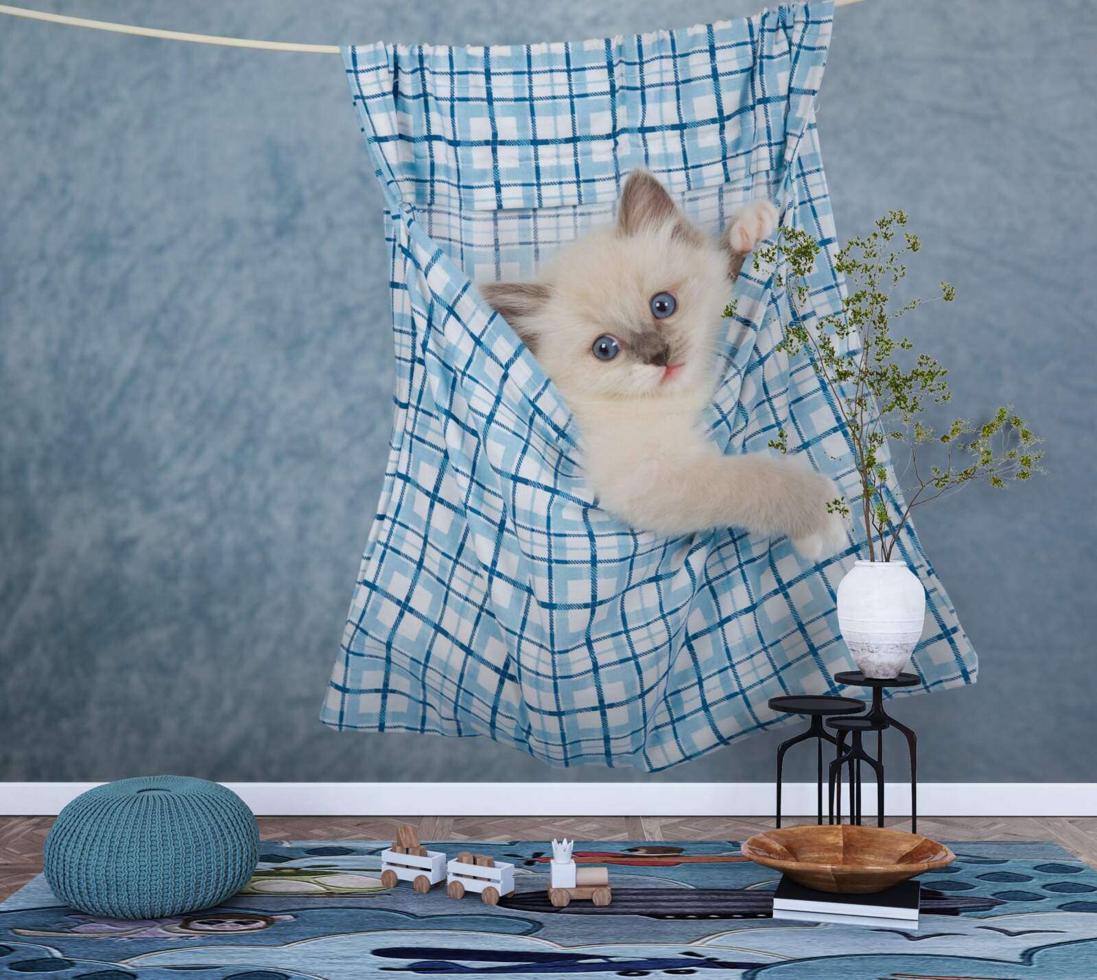 Fotobehang tas bleek een val voor een Siamese kat te zijn