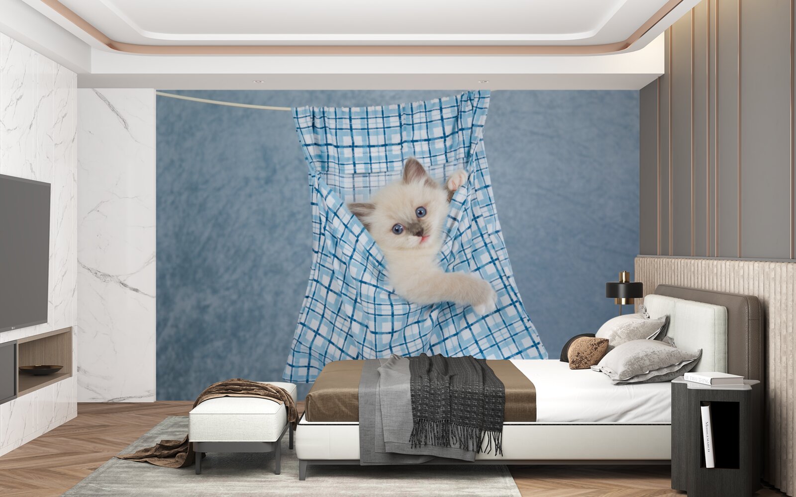 Fotobehang tas bleek een val voor een Siamese kat te zijn