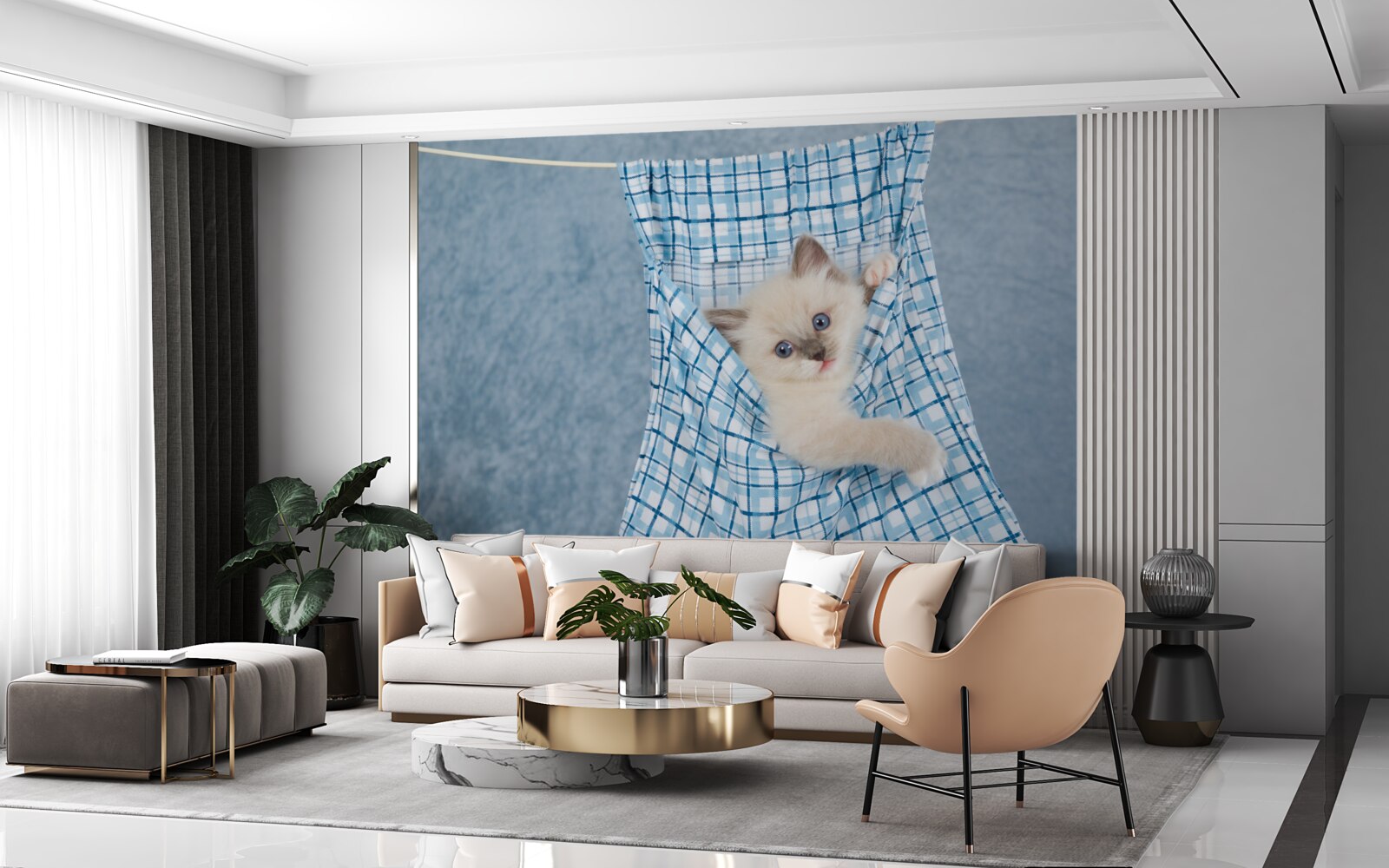 Fotobehang tas bleek een val voor een Siamese kat te zijn