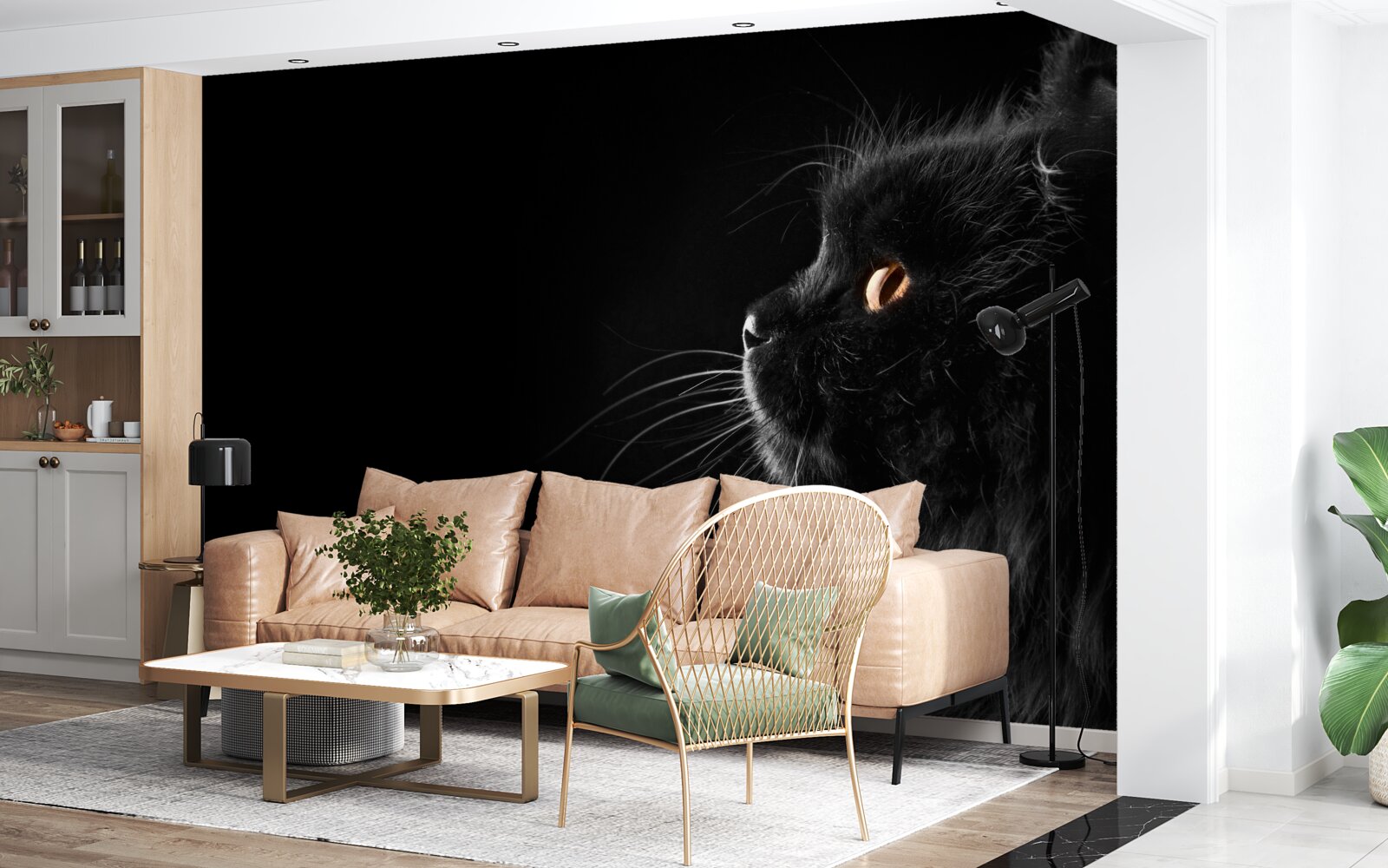 Fotobehang goudogige zwarte kat