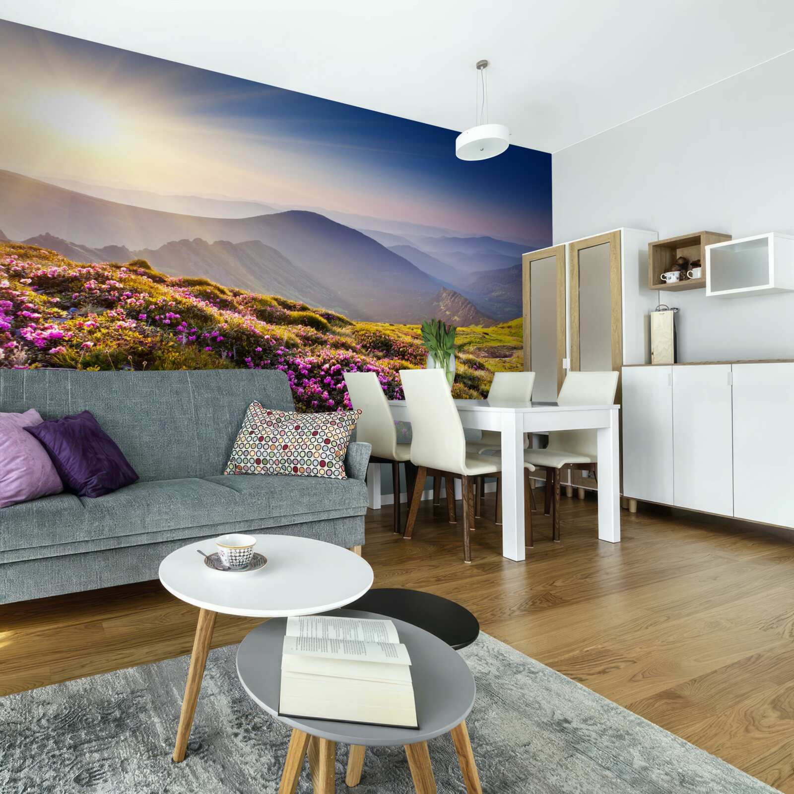 Fotobehang bergtop in het landschap bij zonsopgang