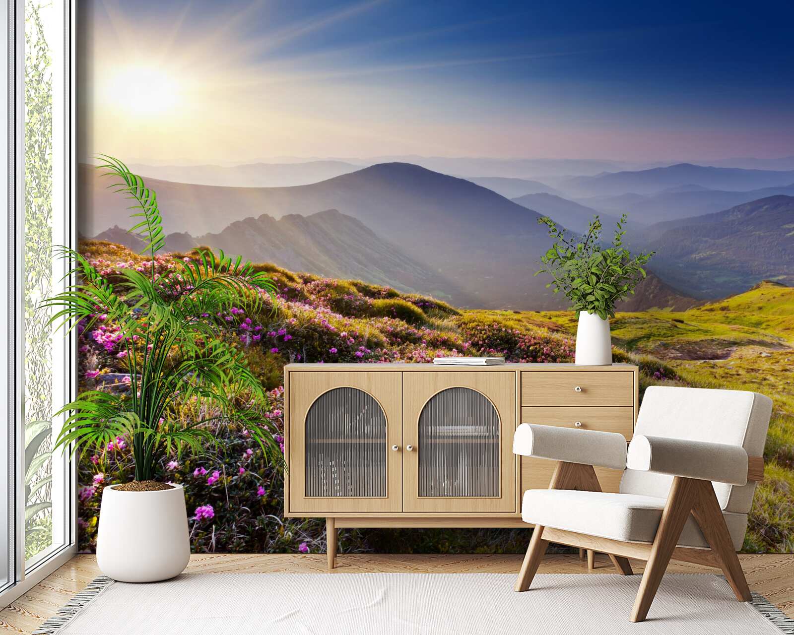 Fotobehang bergtop in het landschap bij zonsopgang