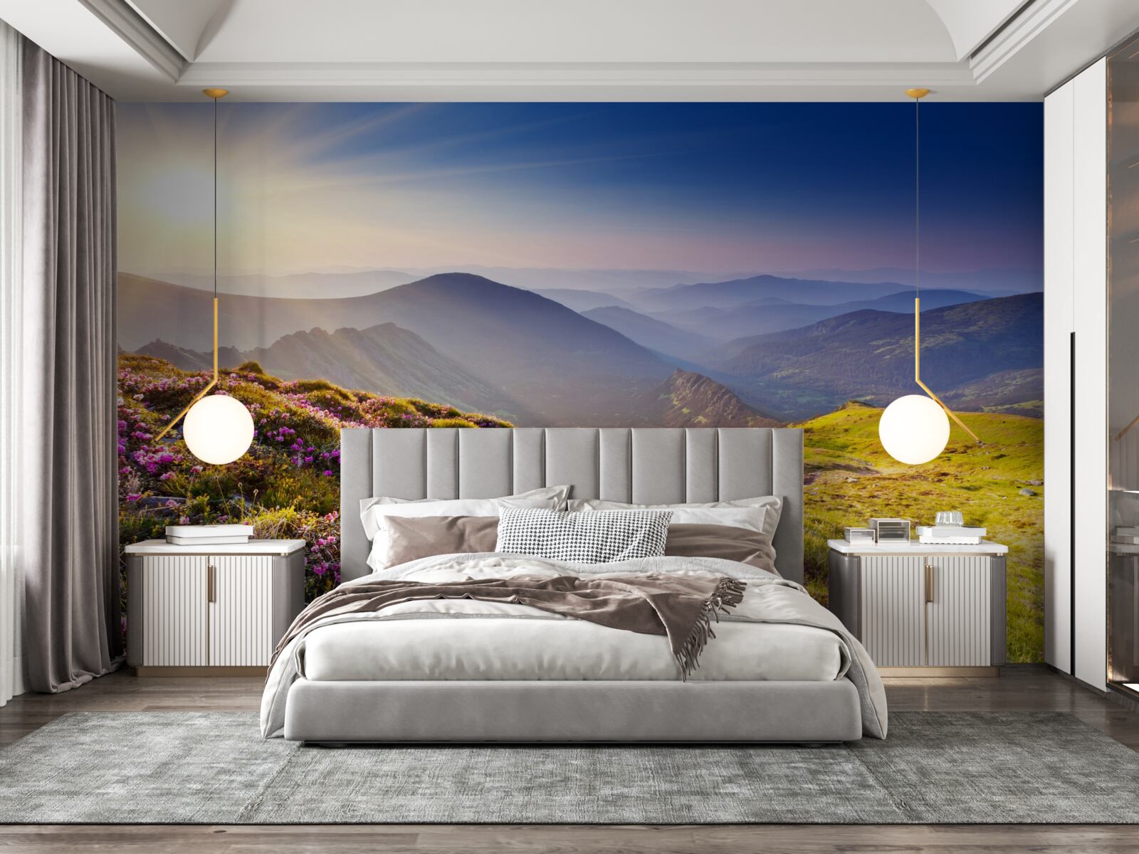 Fotobehang bergtop in het landschap bij zonsopgang