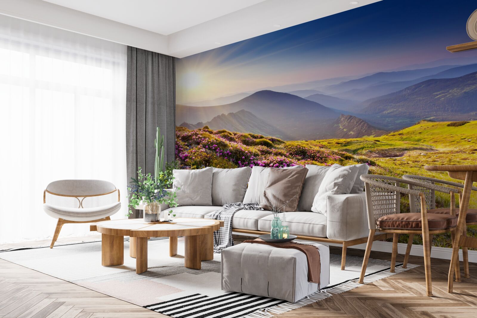 Fotobehang bergtop in het landschap bij zonsopgang