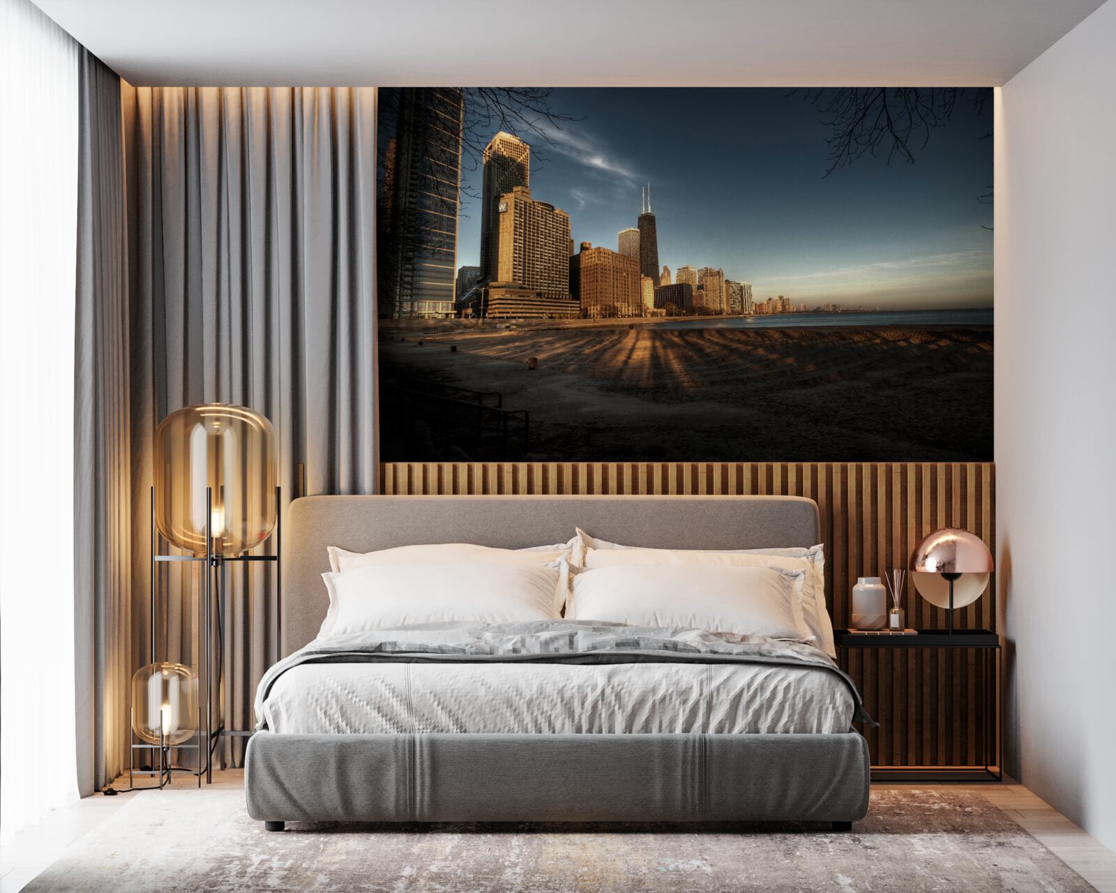 Fotobehang schemering van de stad chicago