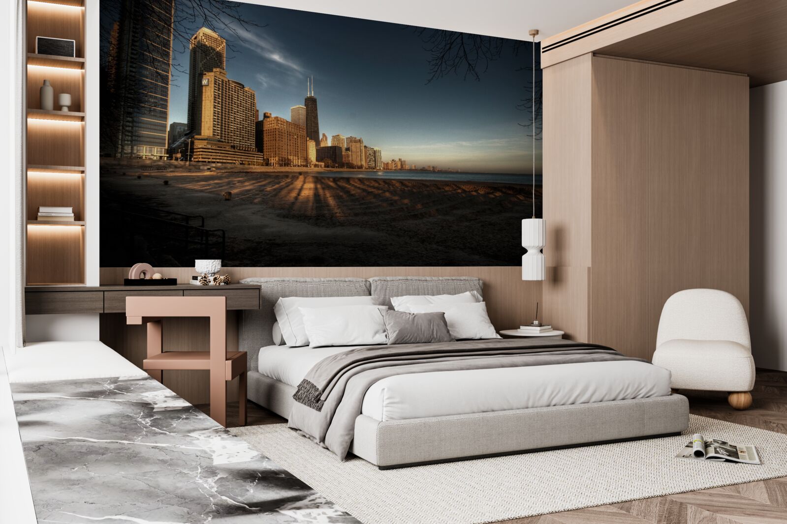 Fotobehang schemering van de stad chicago