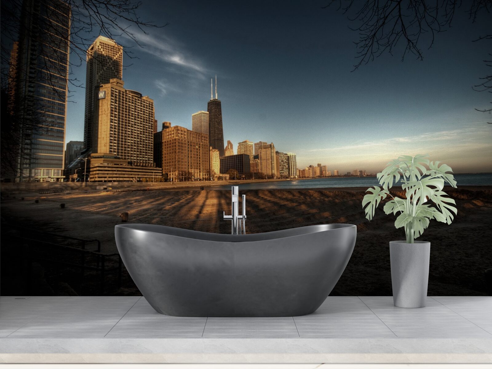 Fotobehang schemering van de stad chicago