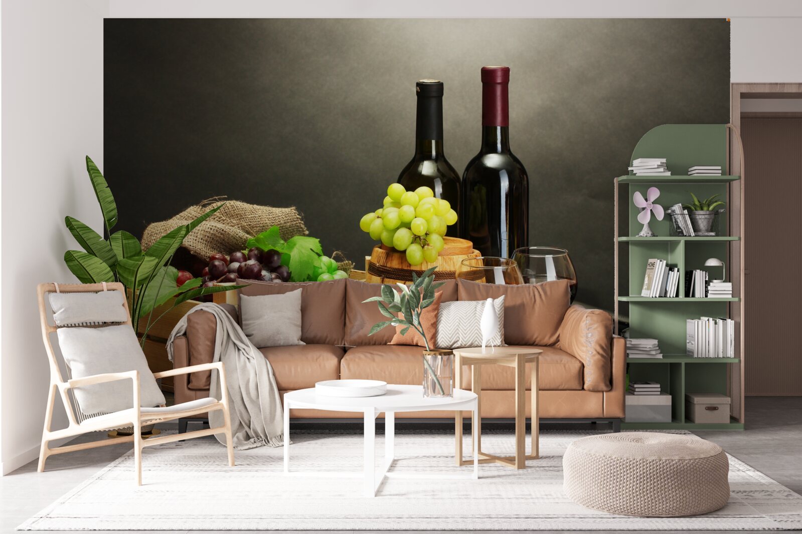 Fotobehang druiventrossen en een glas wijn