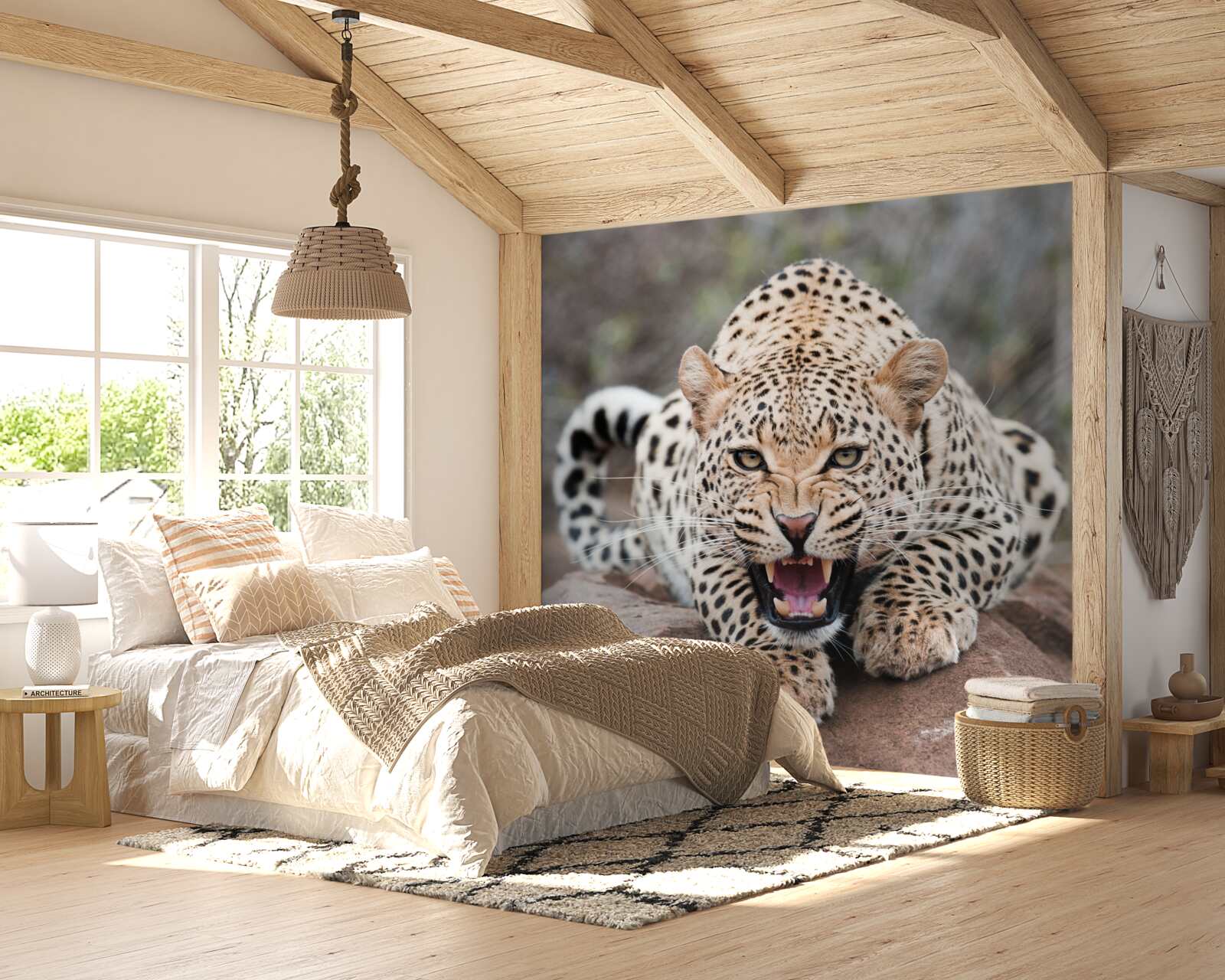 Fotobehang opgewonden luipaard maakt zich klaar om te springen