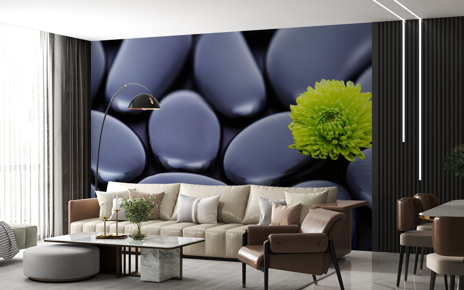 Fotobehang een groene bloem groeit over een rotsachtige barrière