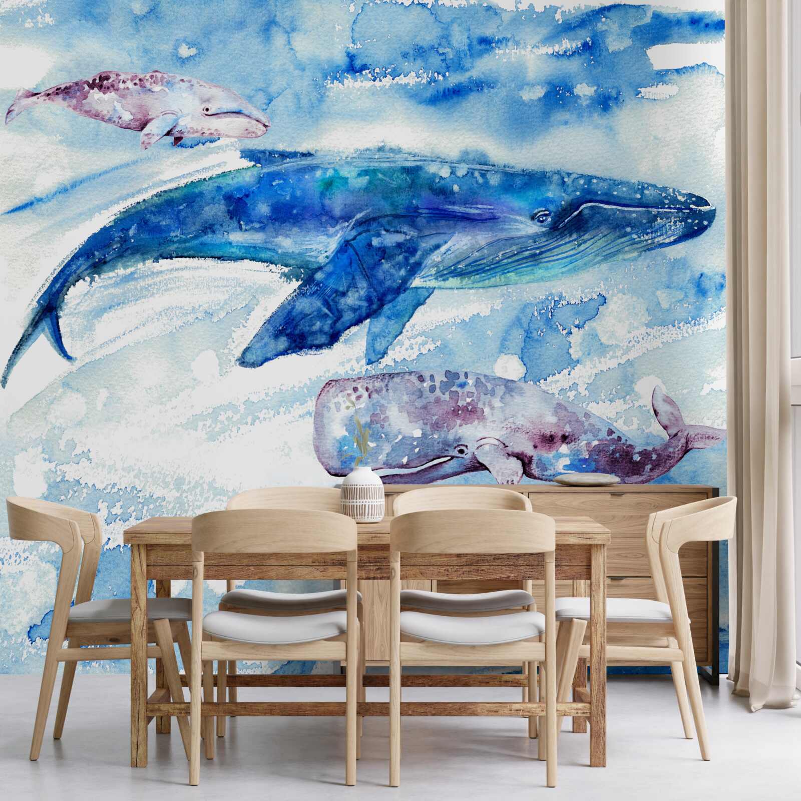 Fotobehang wateropname van blauwe vinvis