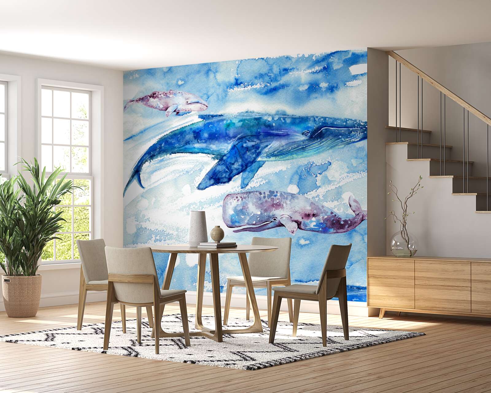 Fotobehang wateropname van blauwe vinvis