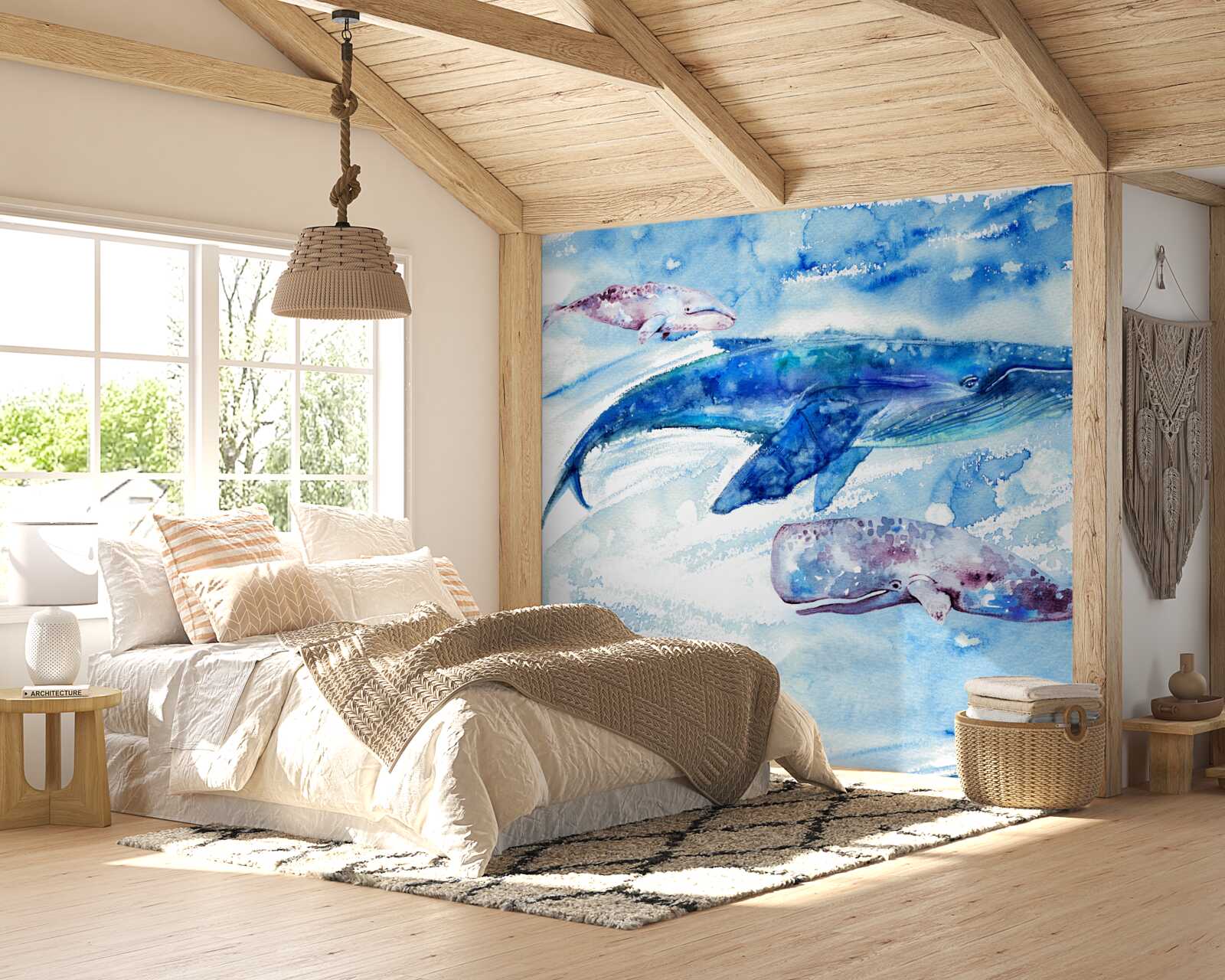 Fotobehang wateropname van blauwe vinvis