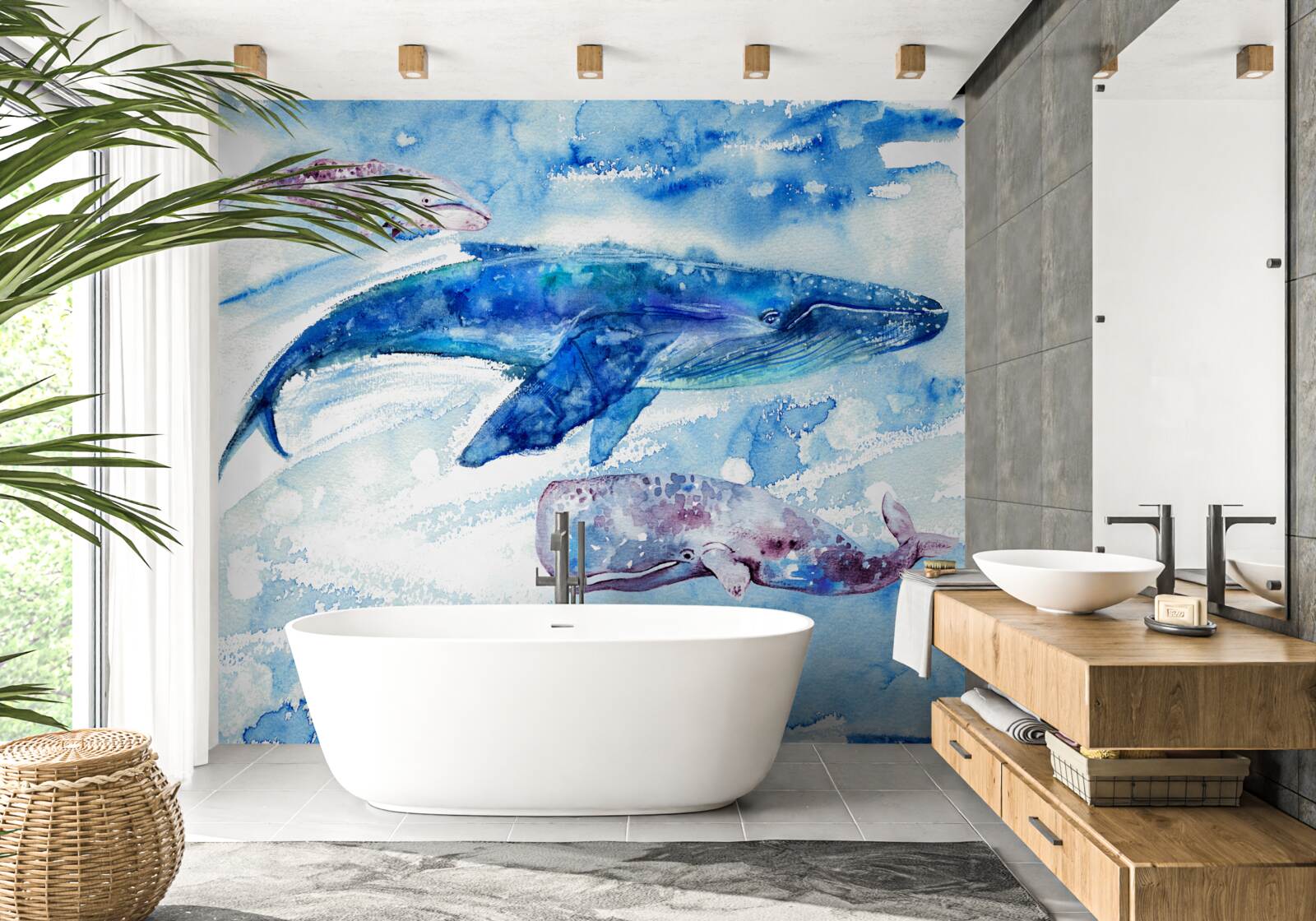 Fotobehang wateropname van blauwe vinvis