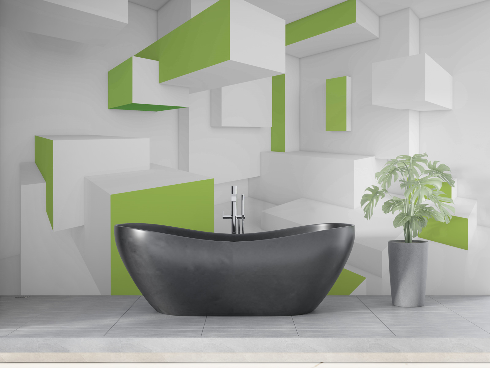 Fotobehang rechthoekige structuren met lichtgroene bekleding