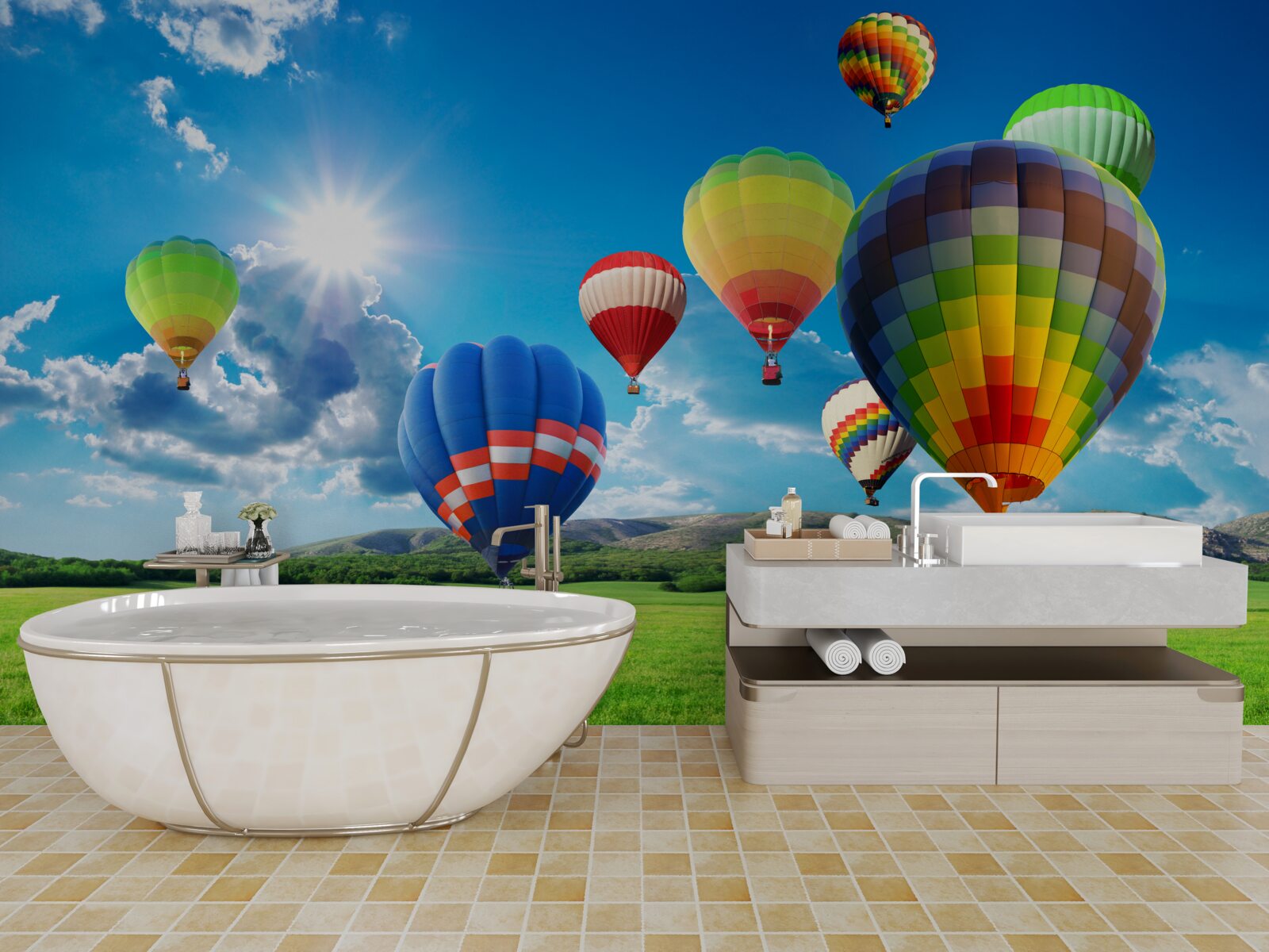 Fotobehang ballonnen in felle kleuren