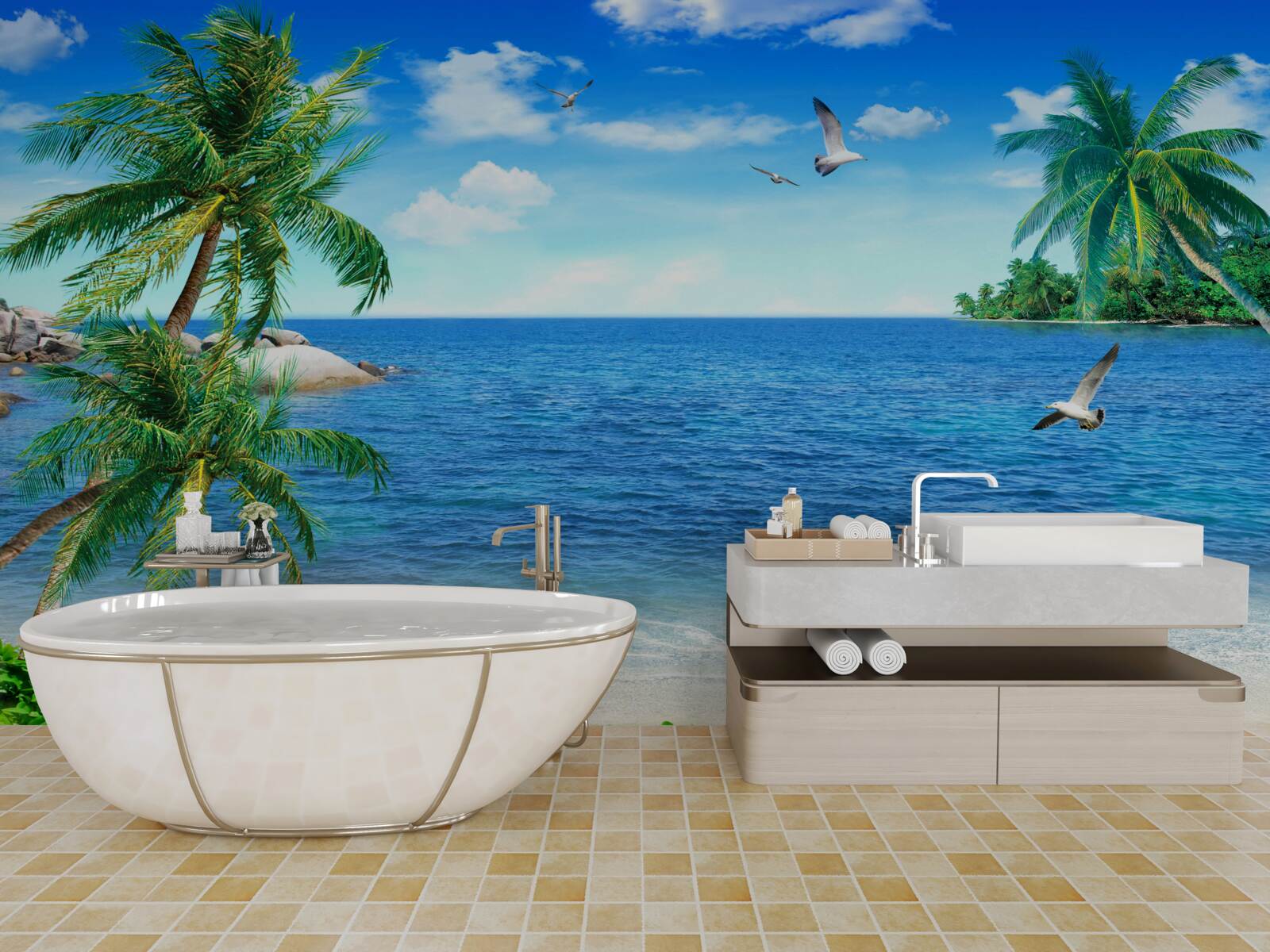 Fotobehang palmenkust in de tropische regio