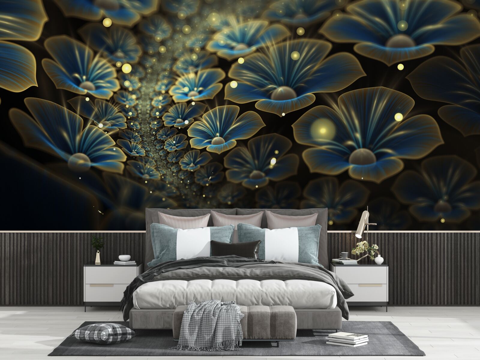 Fotobehang ongewone bloemen in neonstijl