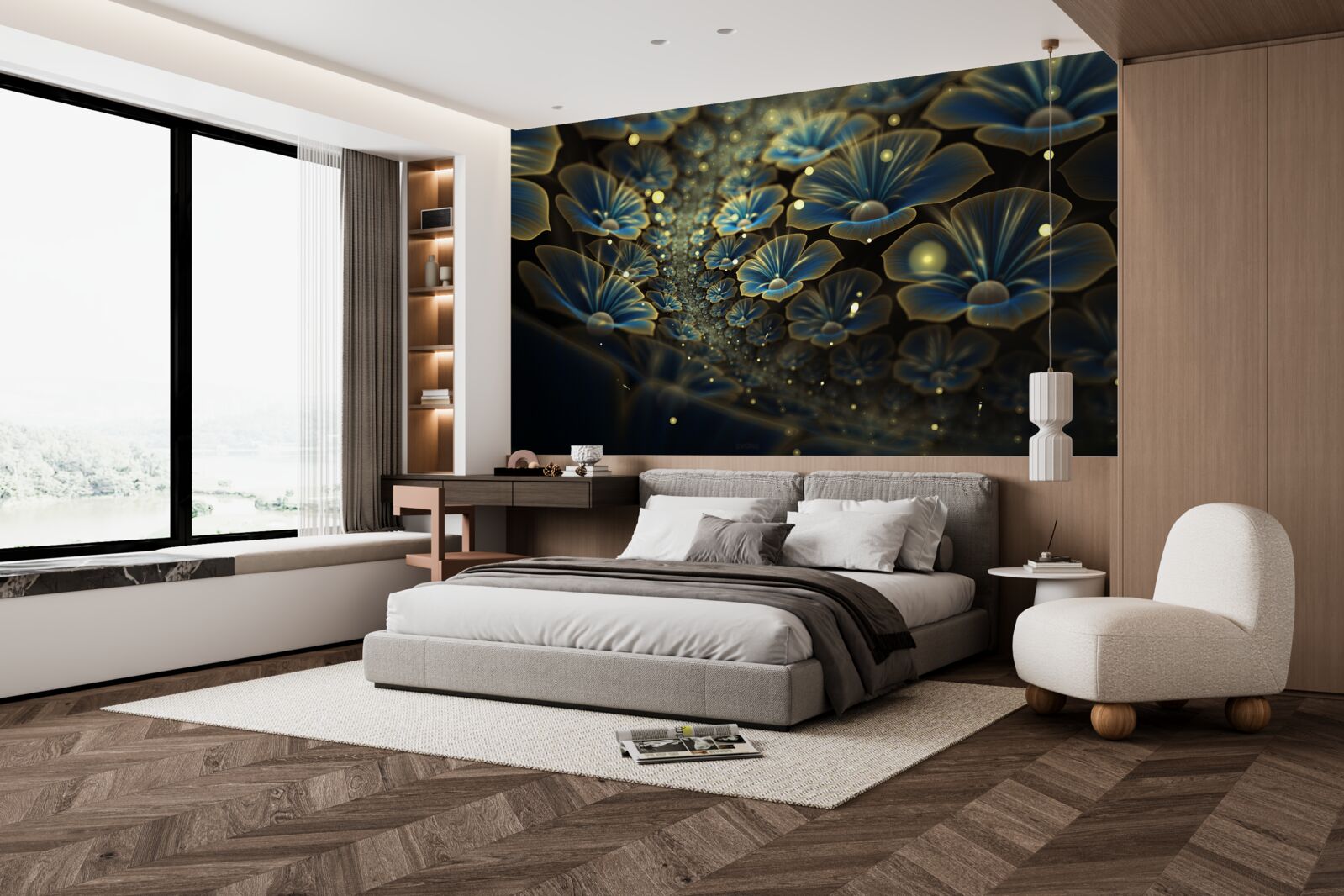 Fotobehang ongewone bloemen in neonstijl