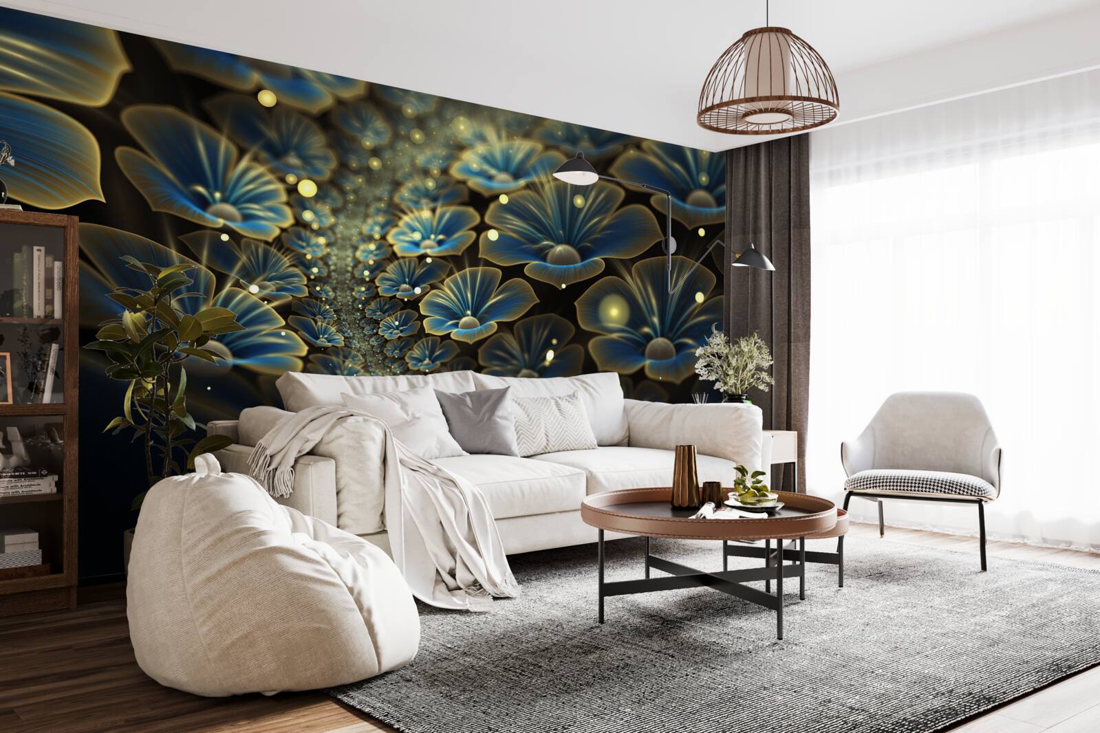 Fotobehang ongewone bloemen in neonstijl