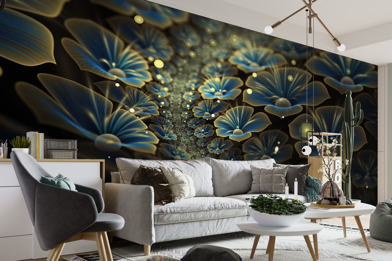 Fotobehang ongewone bloemen in neonstijl