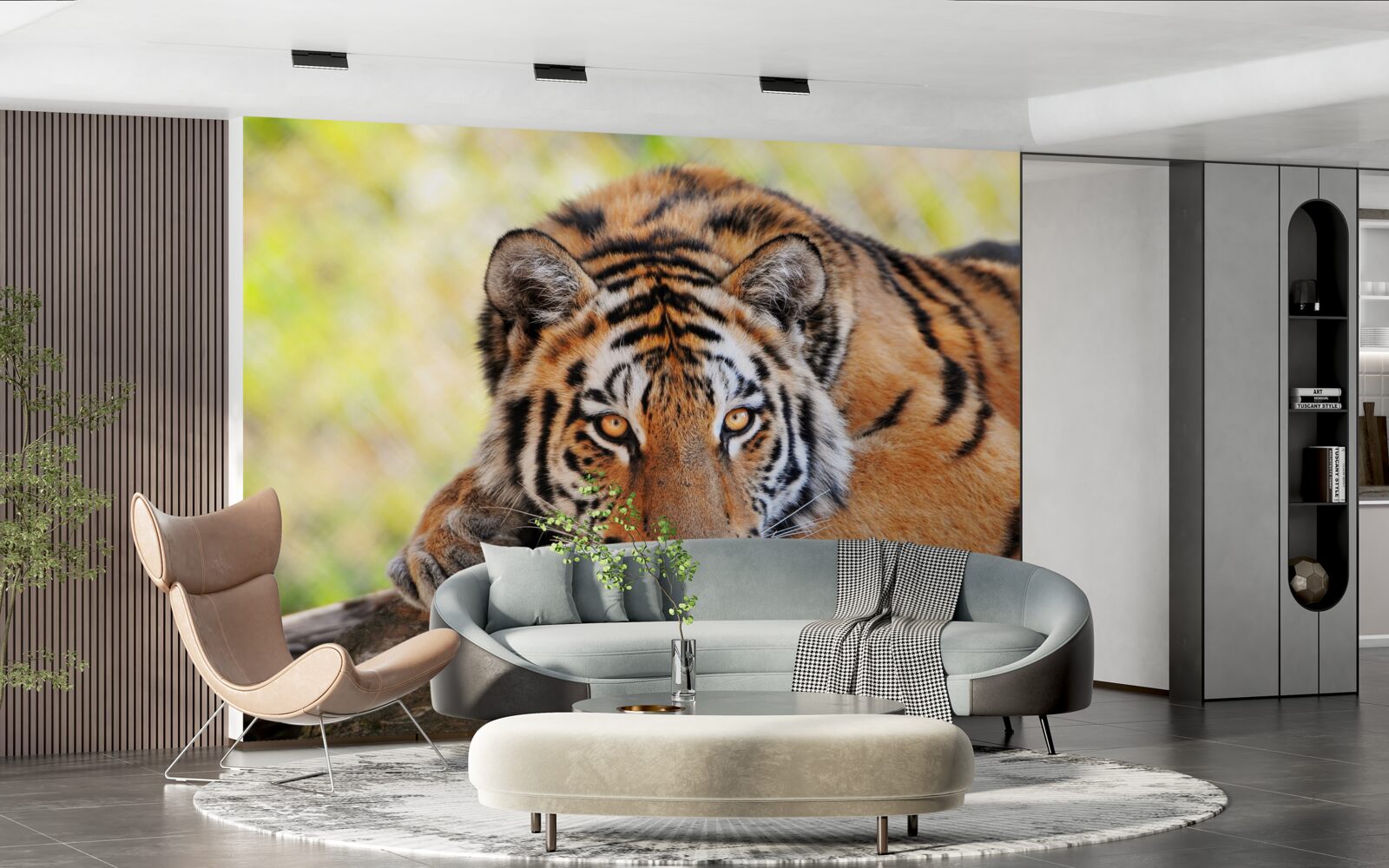 Fotobehang tijger roofdier in hinderlaag