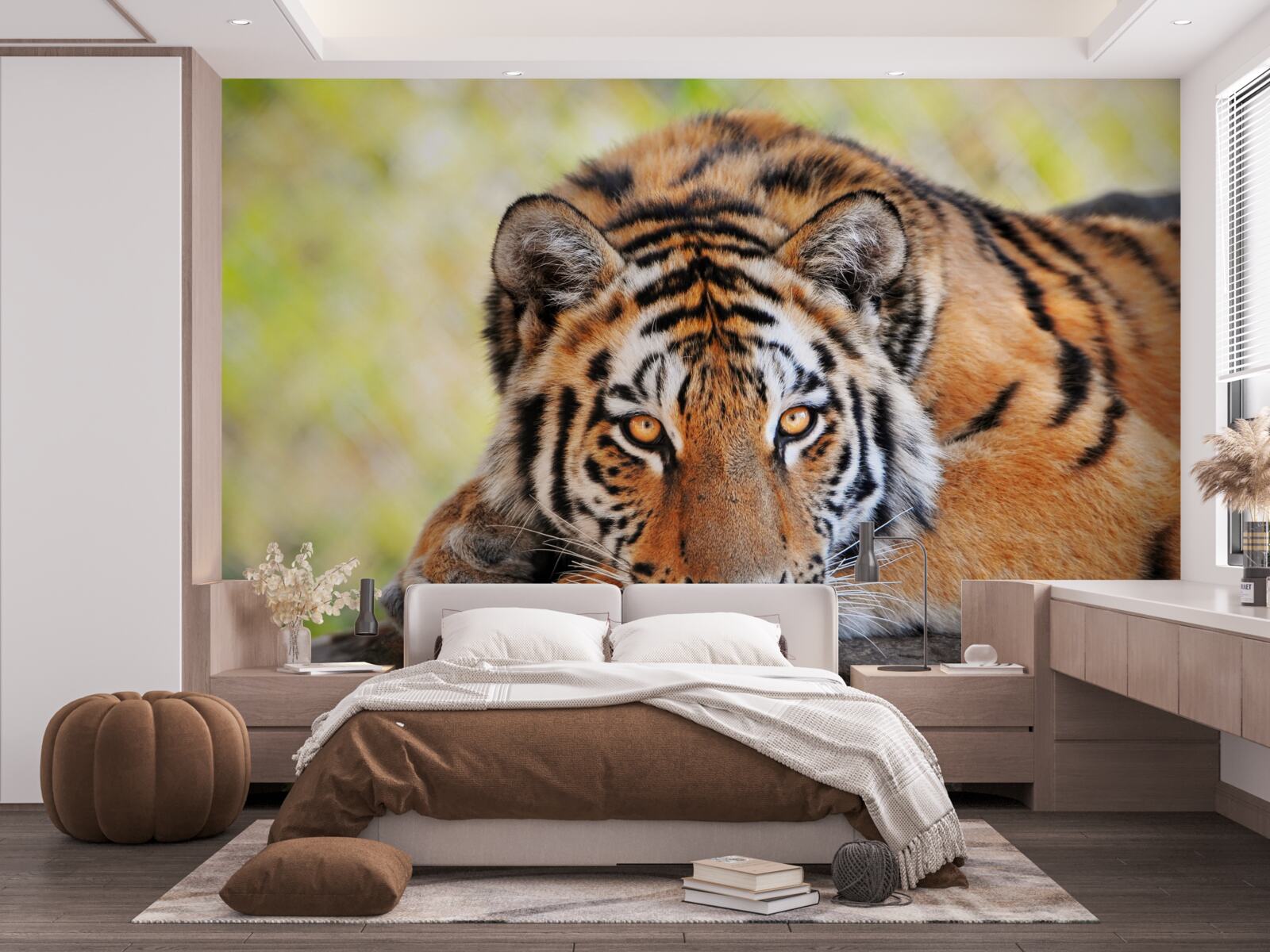 Fotobehang tijger roofdier in hinderlaag