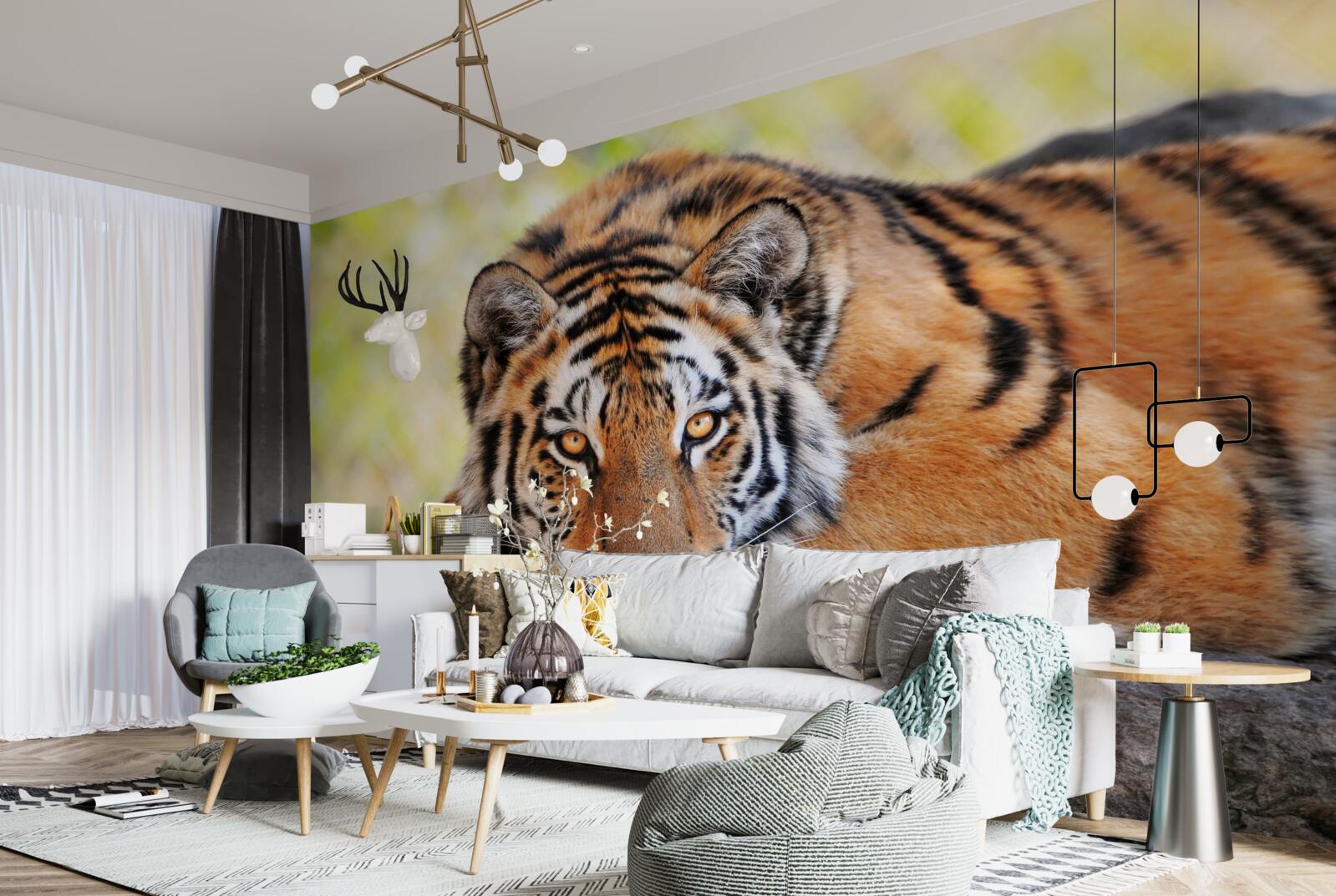 Fotobehang tijger roofdier in hinderlaag