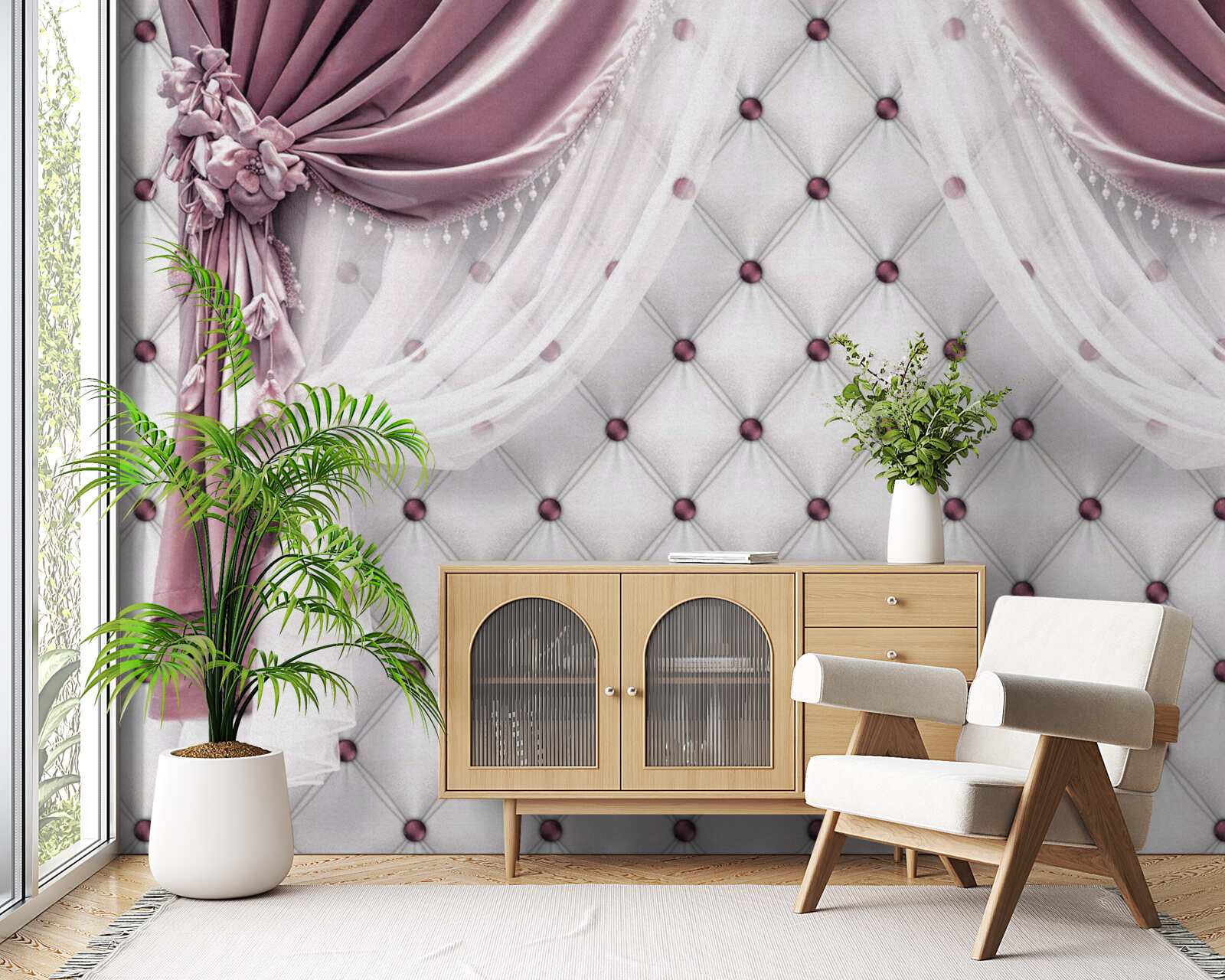 Fotobehang elegante kroonlijsten en parelwitte tinten